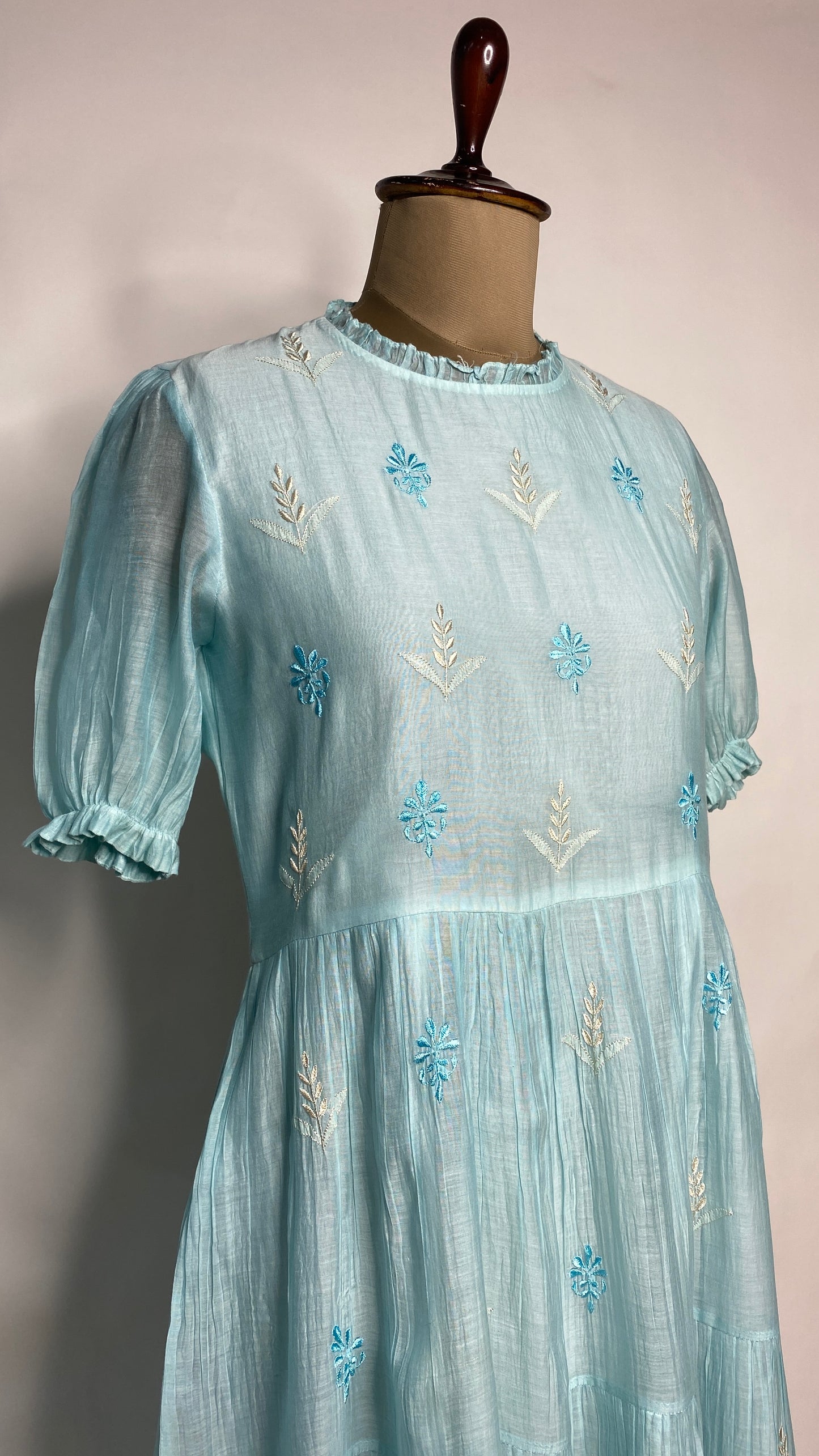 Sky Blue Long Mul ChanderiTier Dress