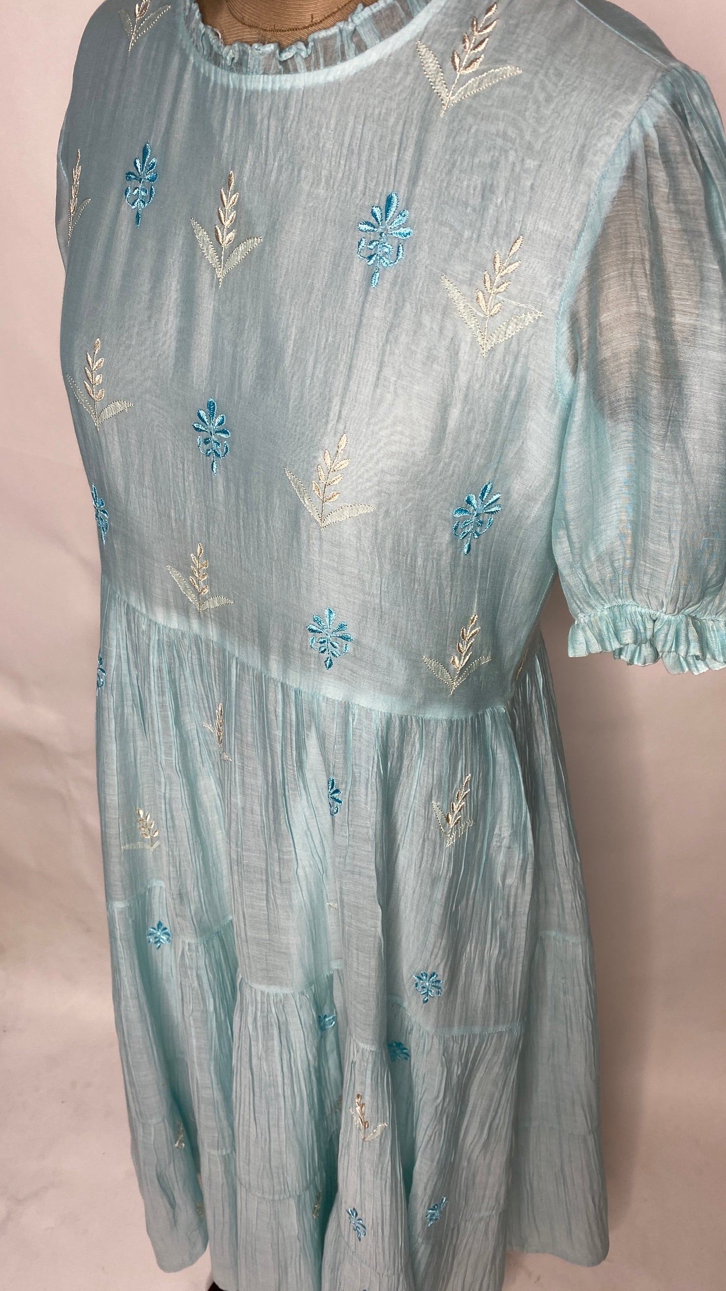 Sky Blue Long Mul ChanderiTier Dress