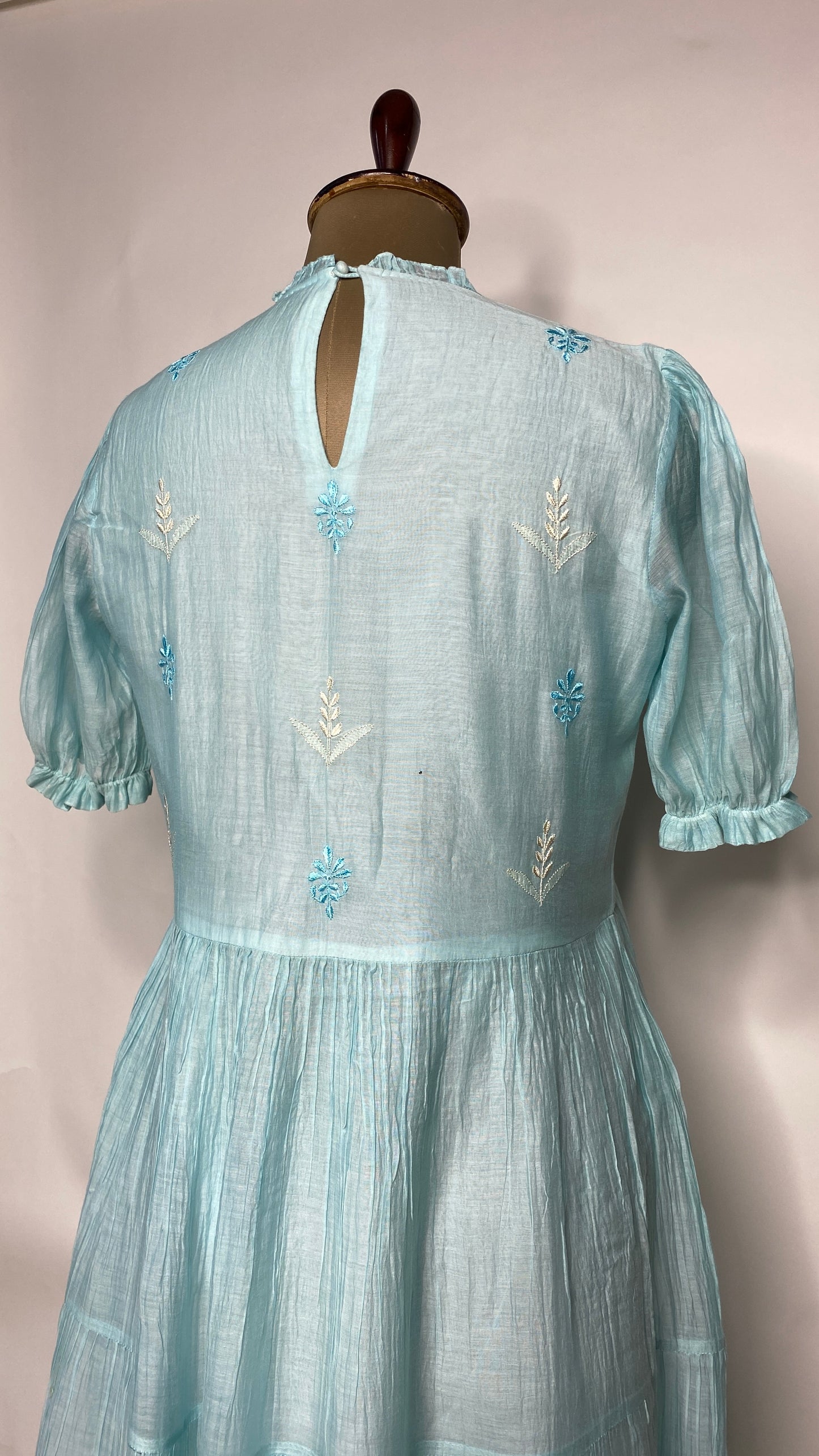 Sky Blue Long Mul ChanderiTier Dress