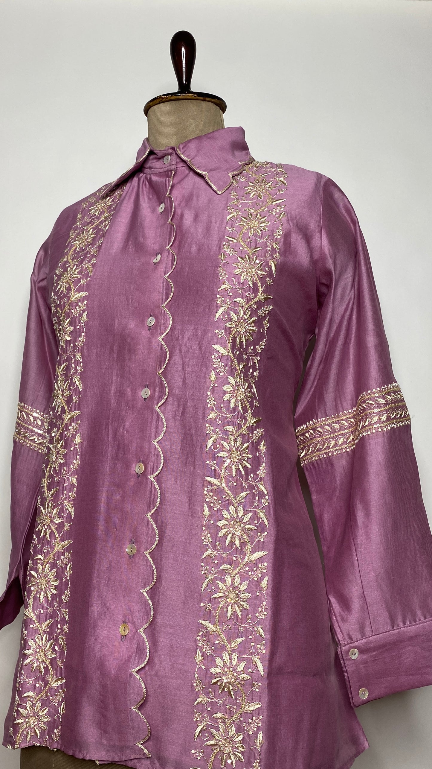 Mauve Scallop Collar Chikankari Shirt