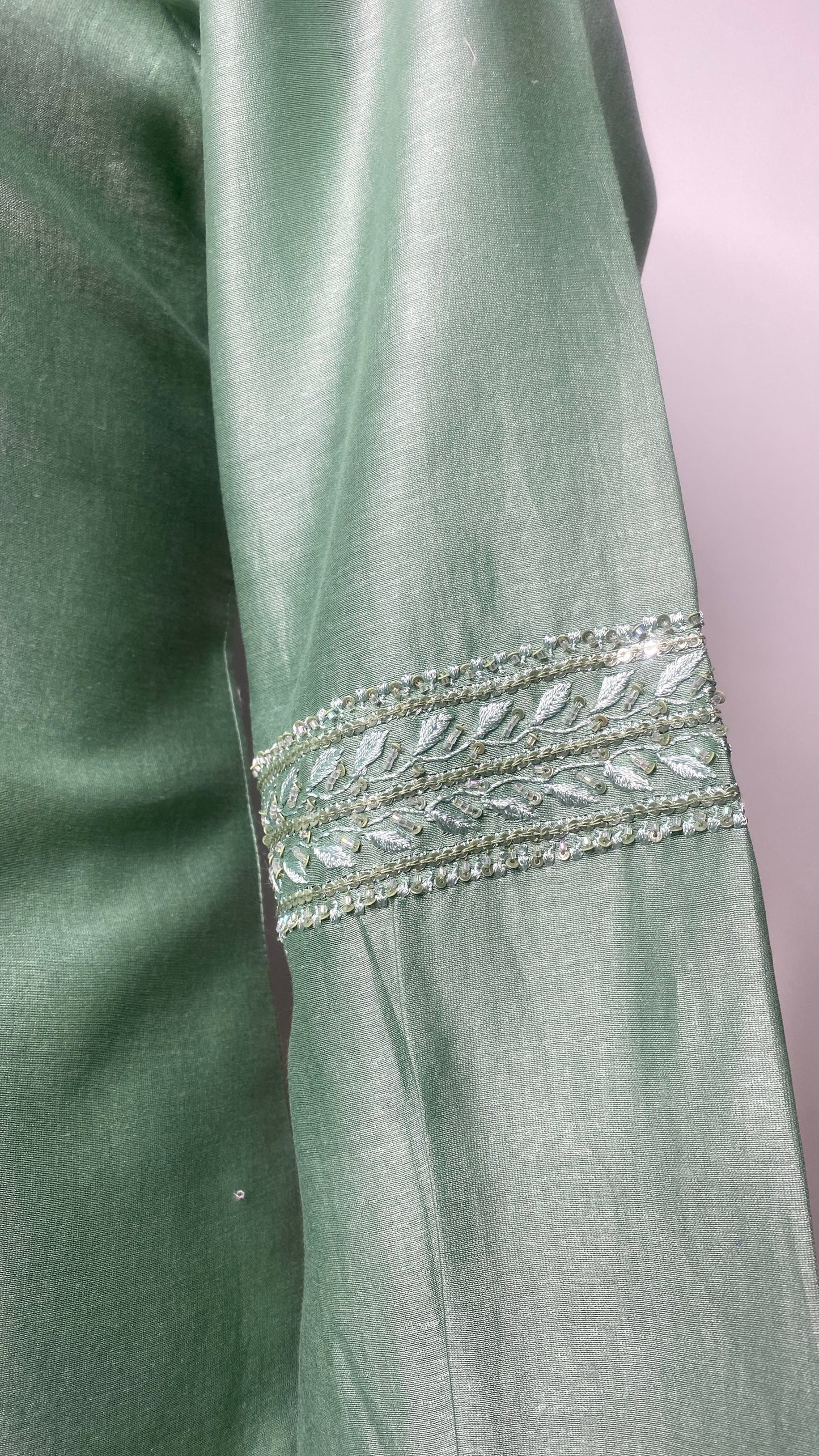 Green Chanderi Silk Scallop Shirt