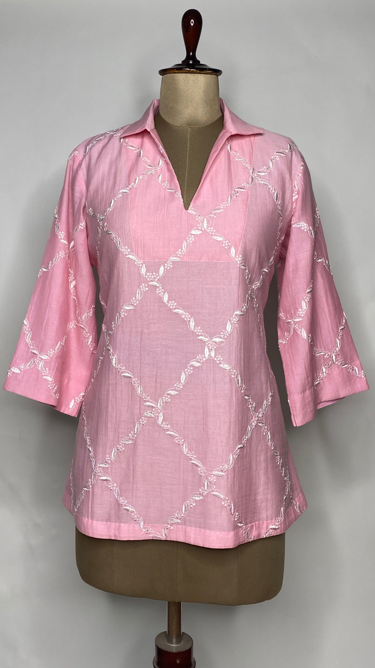 Pink Mul Chanderi Collared Top