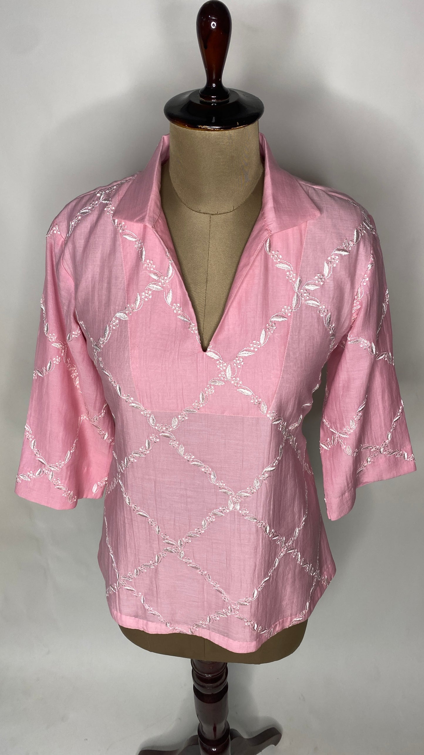 Pink Mul Chanderi Collared Top