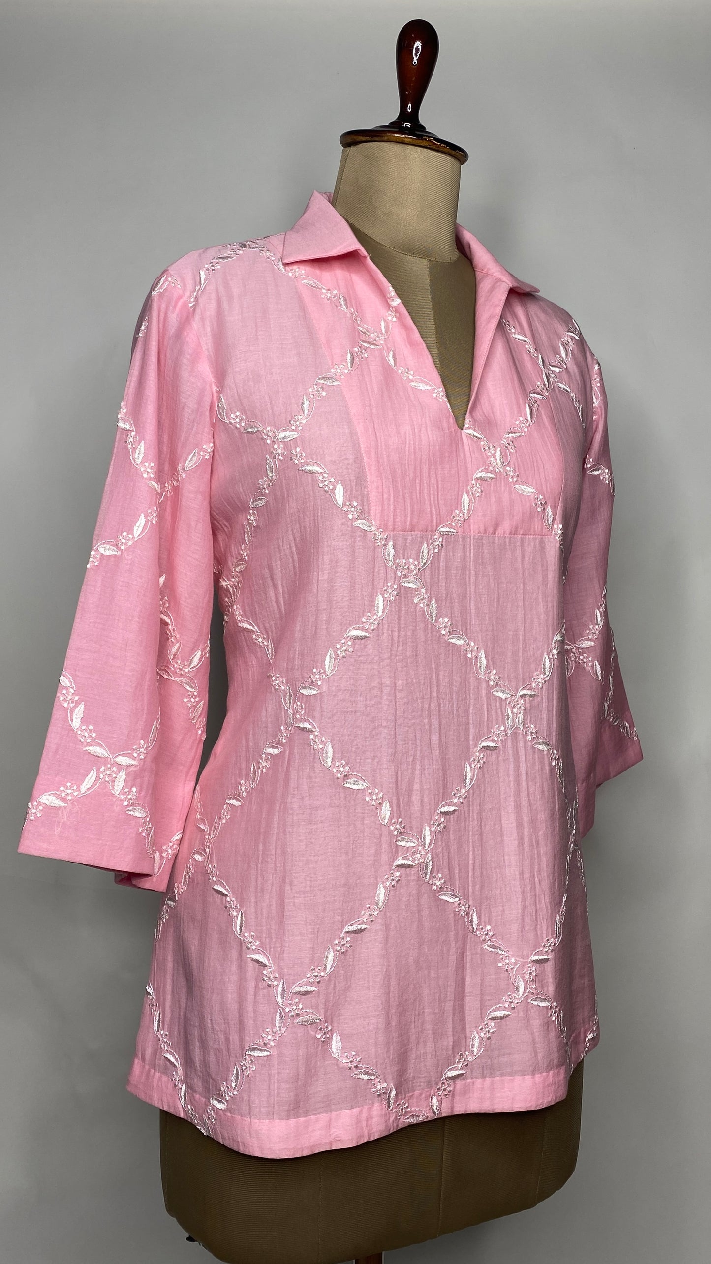 Pink Mul Chanderi Collared Top