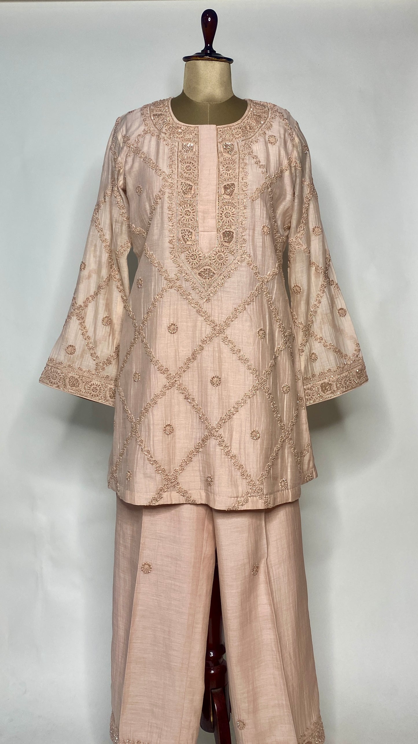 Light Peach Kurta Style Muslin Chanderi Co-Ord Set