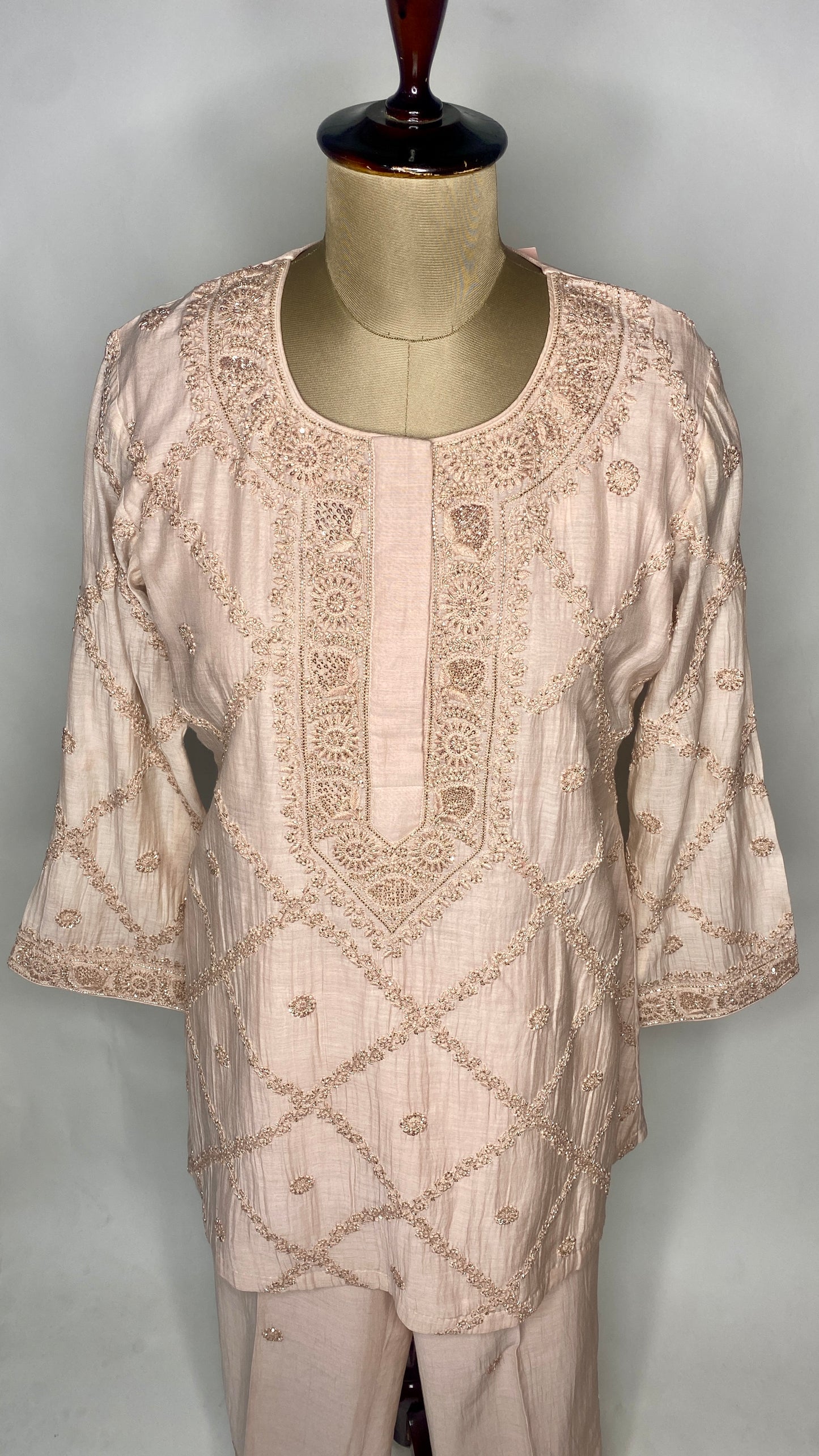 Light Peach Kurta Style Muslin Chanderi Co-Ord Set