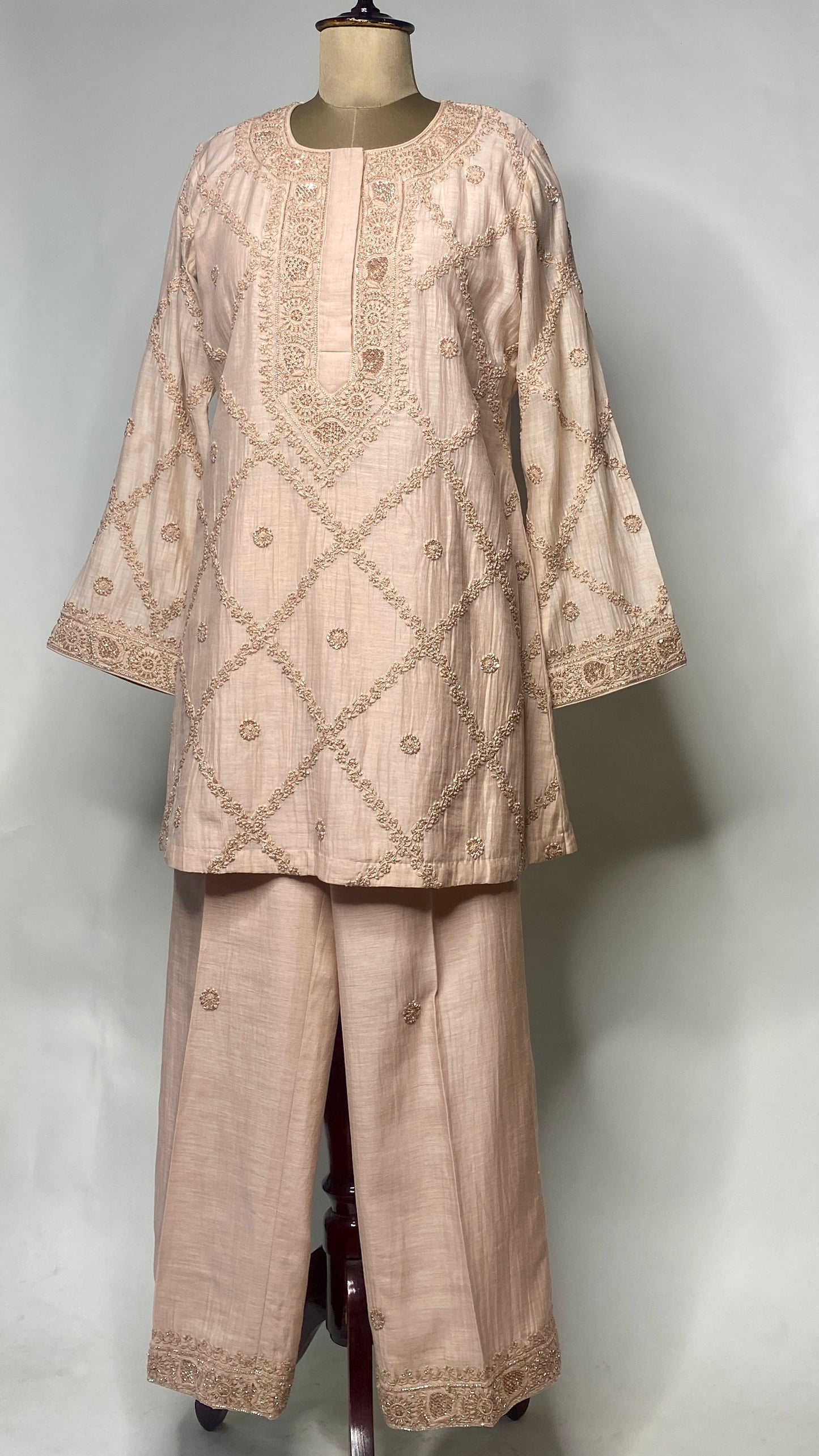 Light Peach Kurta Style Muslin Chanderi Co-Ord Set