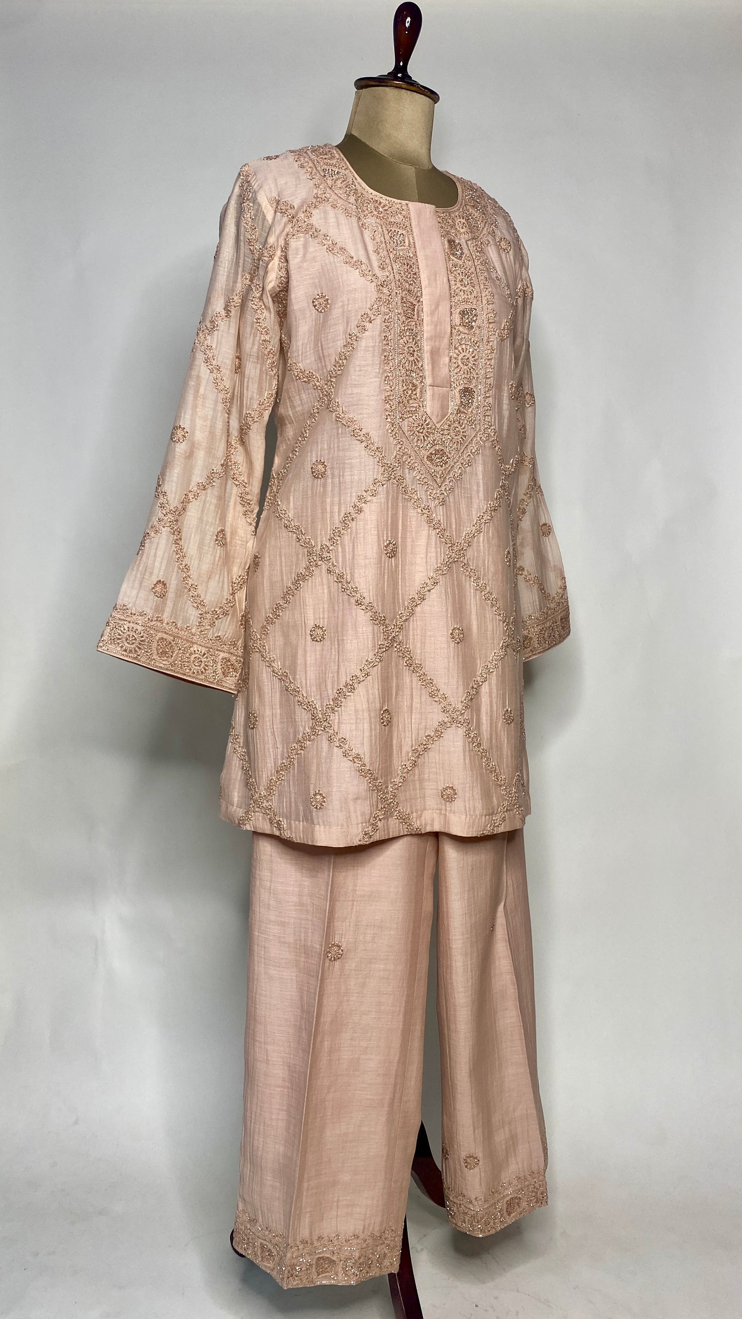 Light Peach Kurta Style Muslin Chanderi Co-Ord Set