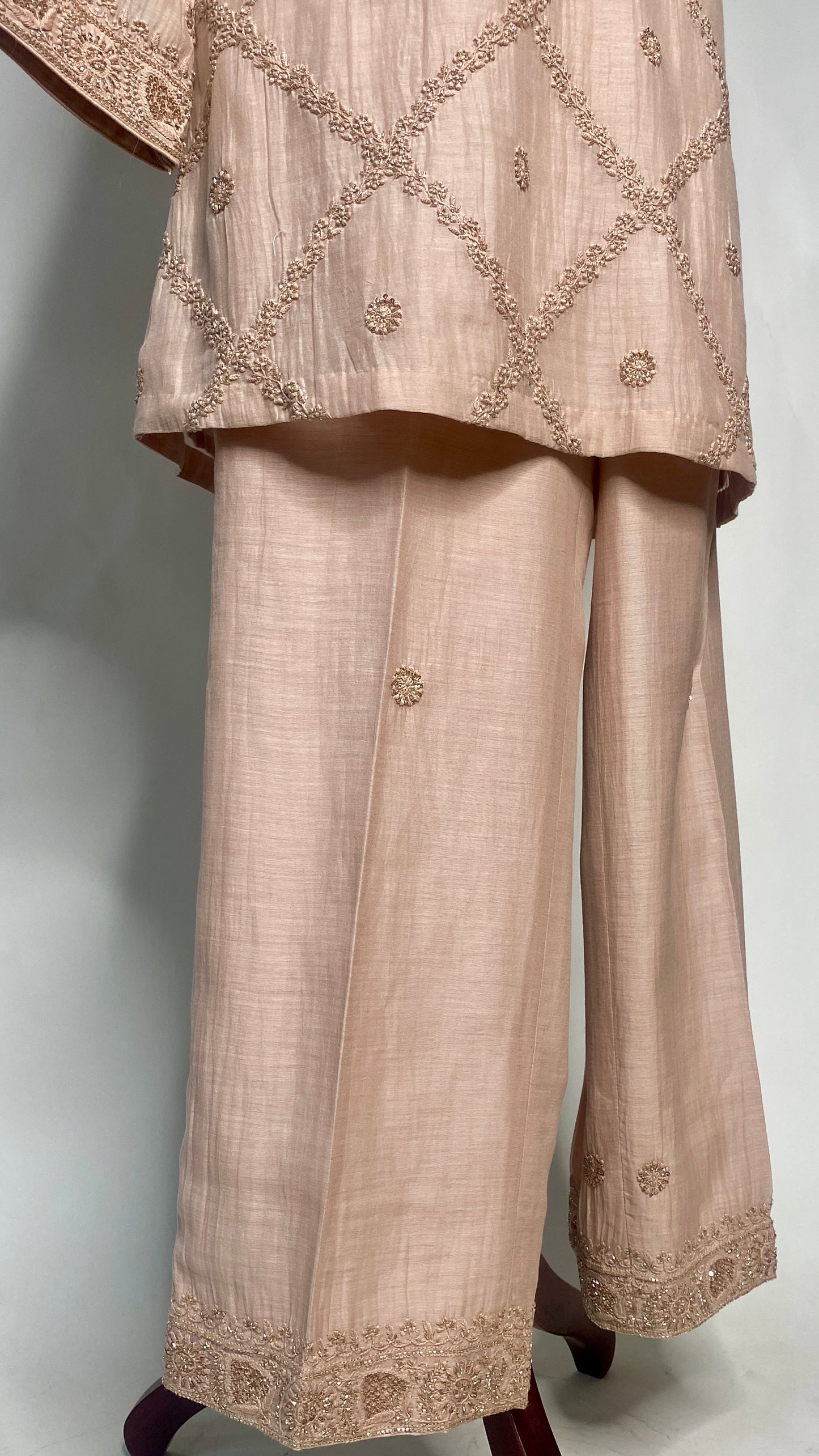 Light Peach Kurta Style Muslin Chanderi Co-Ord Set