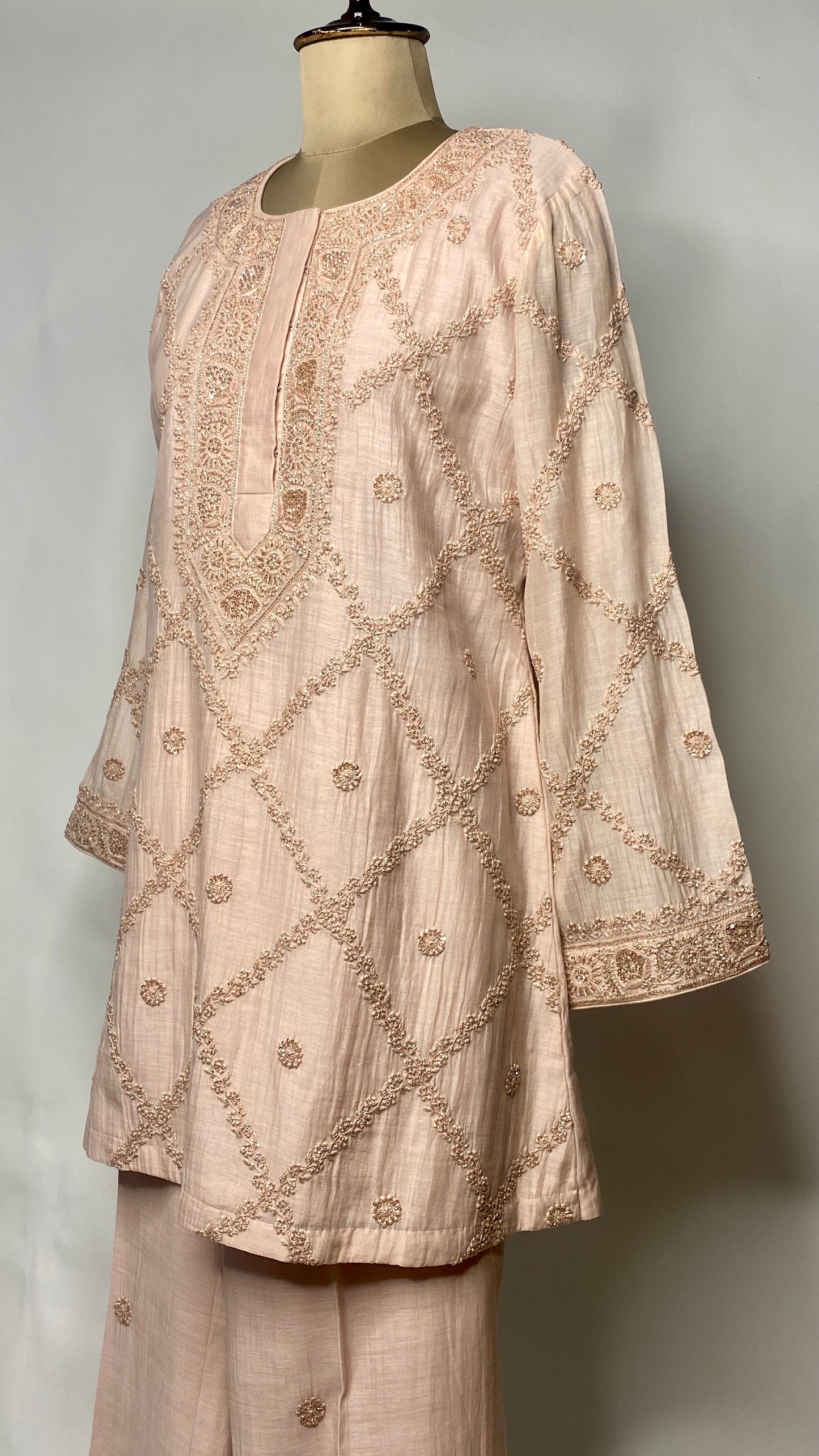 Light Peach Kurta Style Muslin Chanderi Co-Ord Set