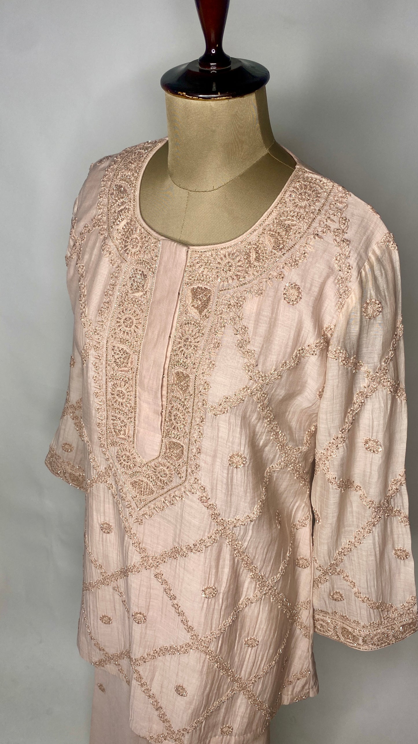 Light Peach Kurta Style Muslin Chanderi Co-Ord Set