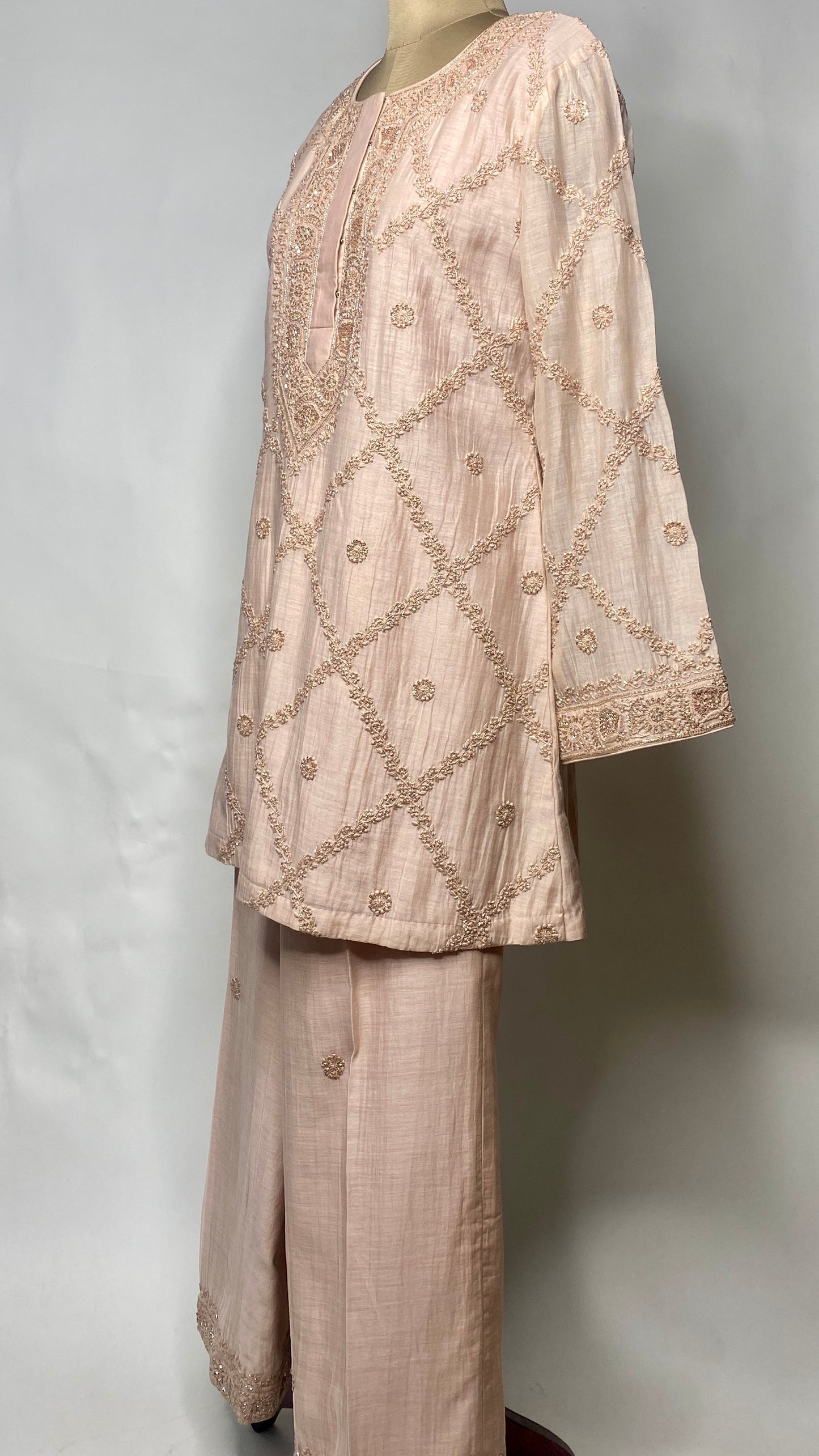 Light Peach Kurta Style Muslin Chanderi Co-Ord Set