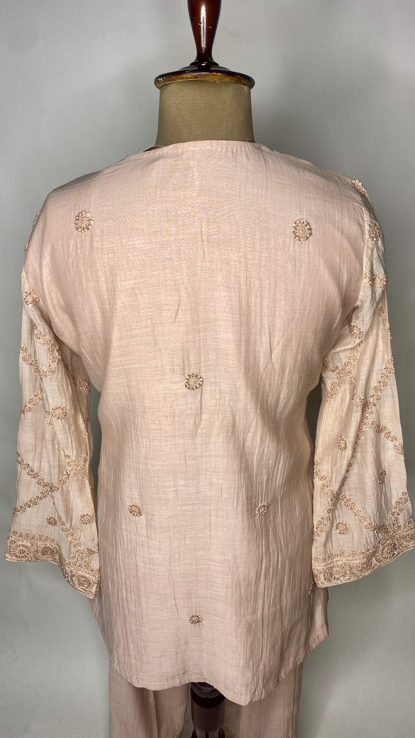 Light Peach Kurta Style Muslin Chanderi Co-Ord Set