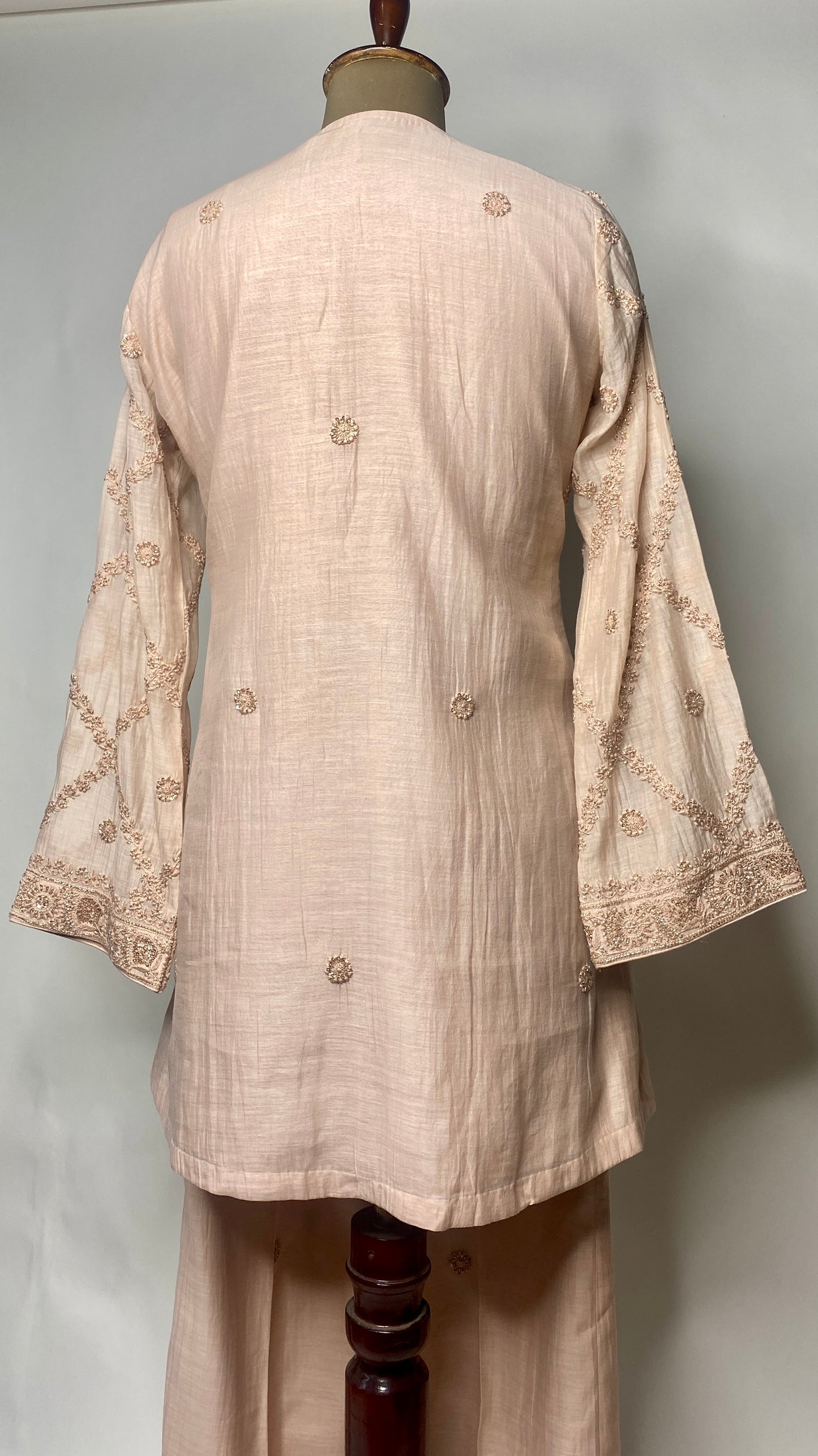 Light Peach Kurta Style Muslin Chanderi Co-Ord Set