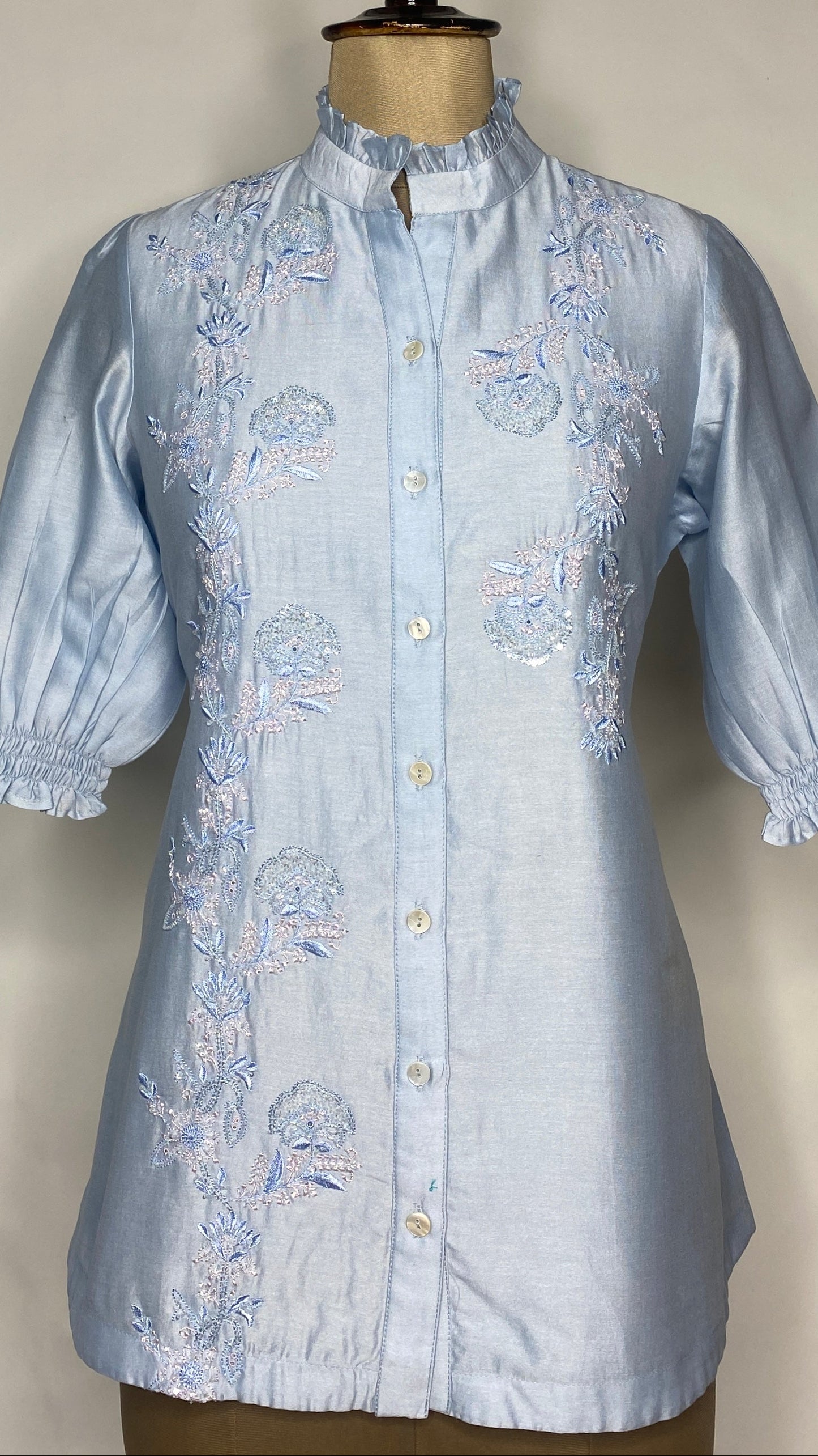 Powder Blue Half Sleeve Chikankari Shirt