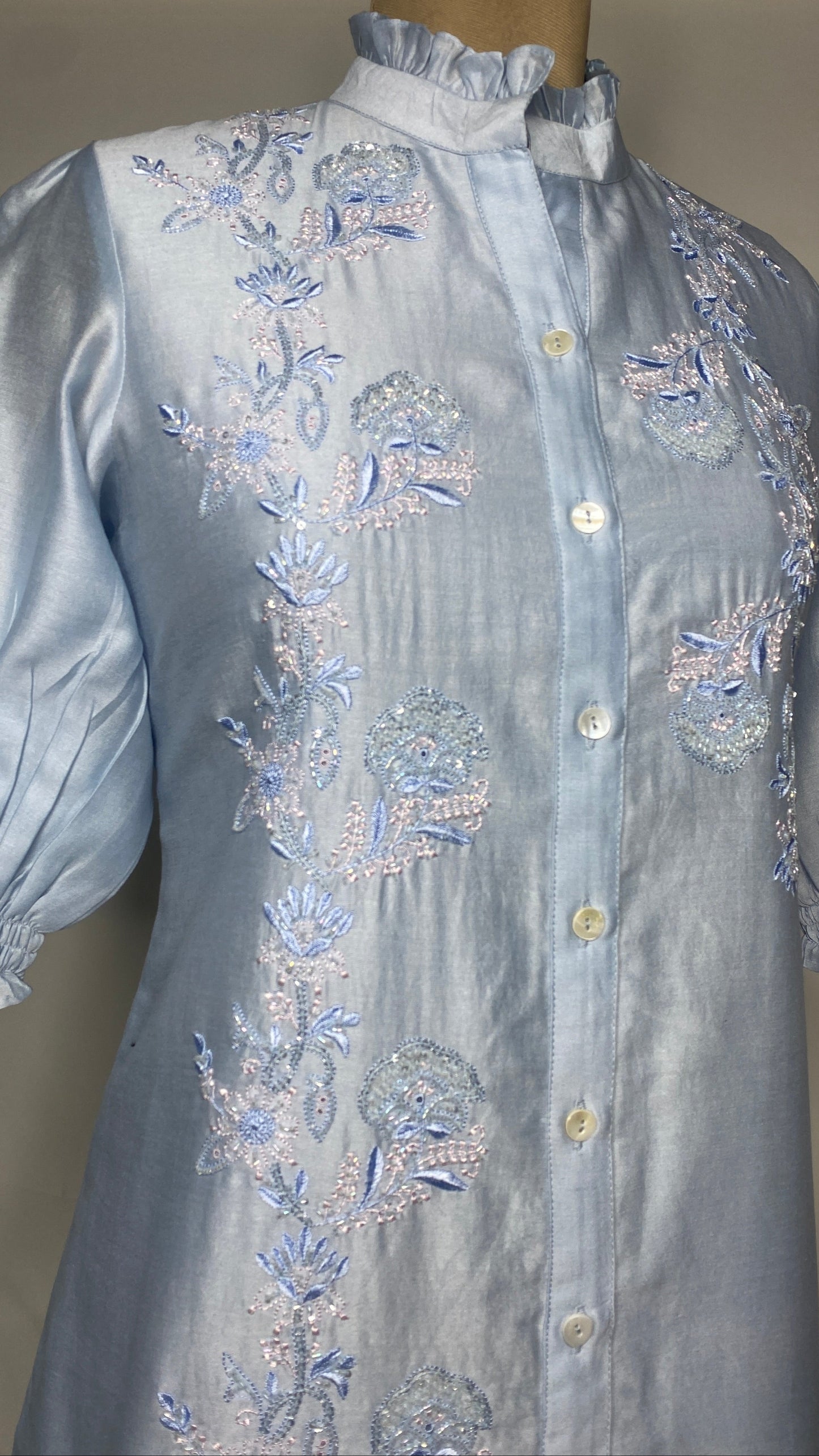 Powder Blue Half Sleeve Chikankari Shirt
