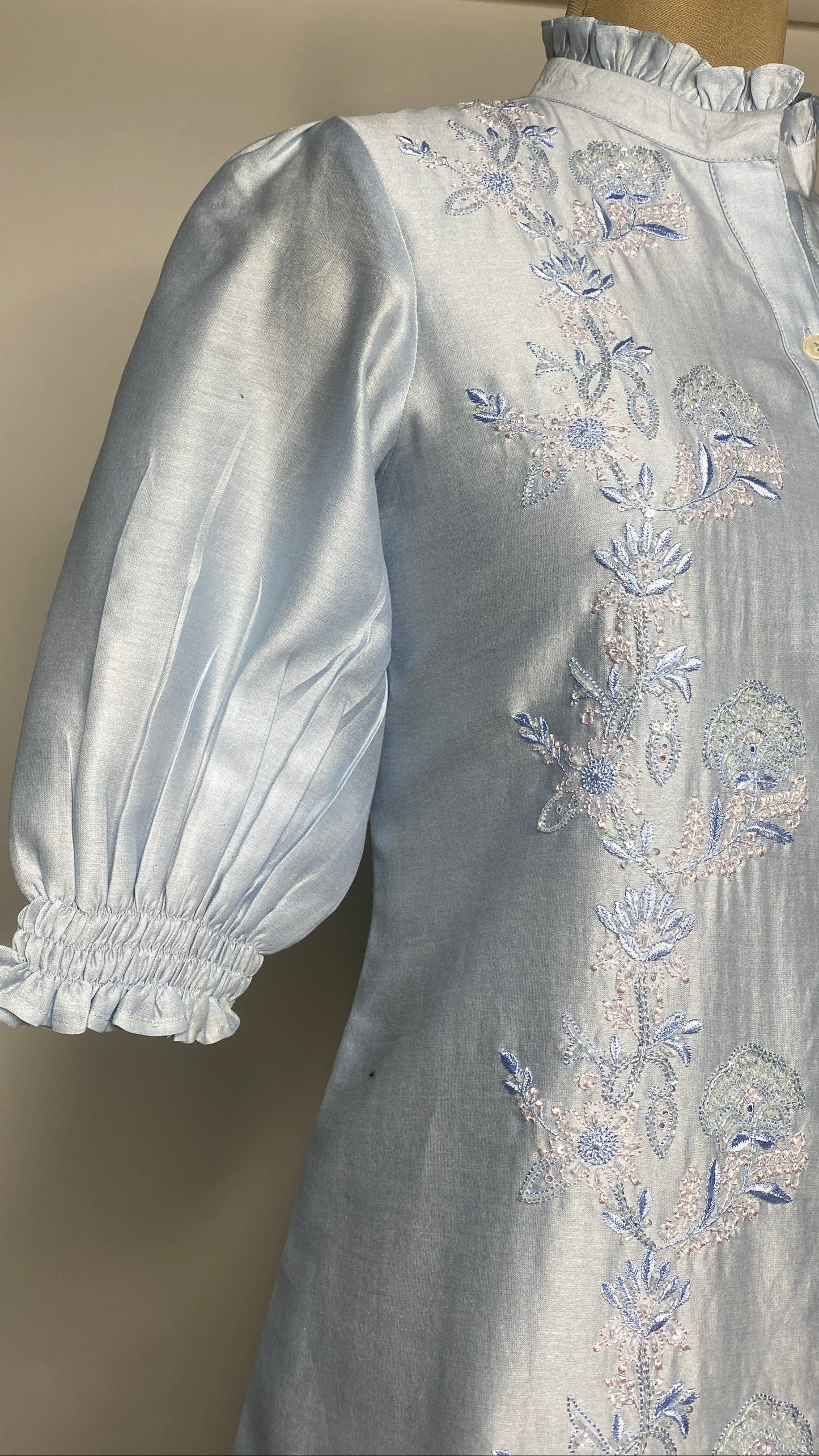 Powder Blue Half Sleeve Chikankari Shirt