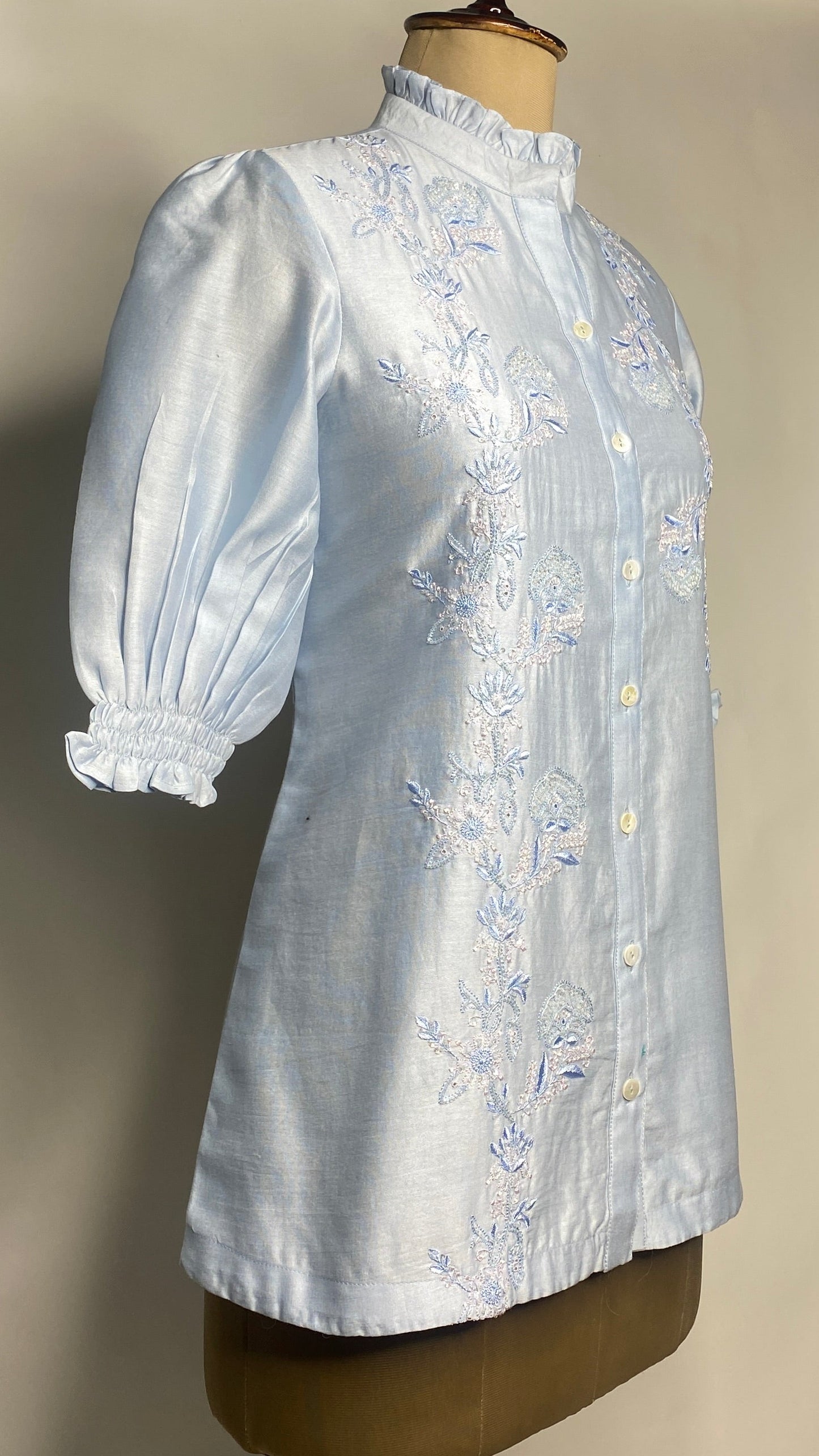 Powder Blue Half Sleeve Chikankari Shirt