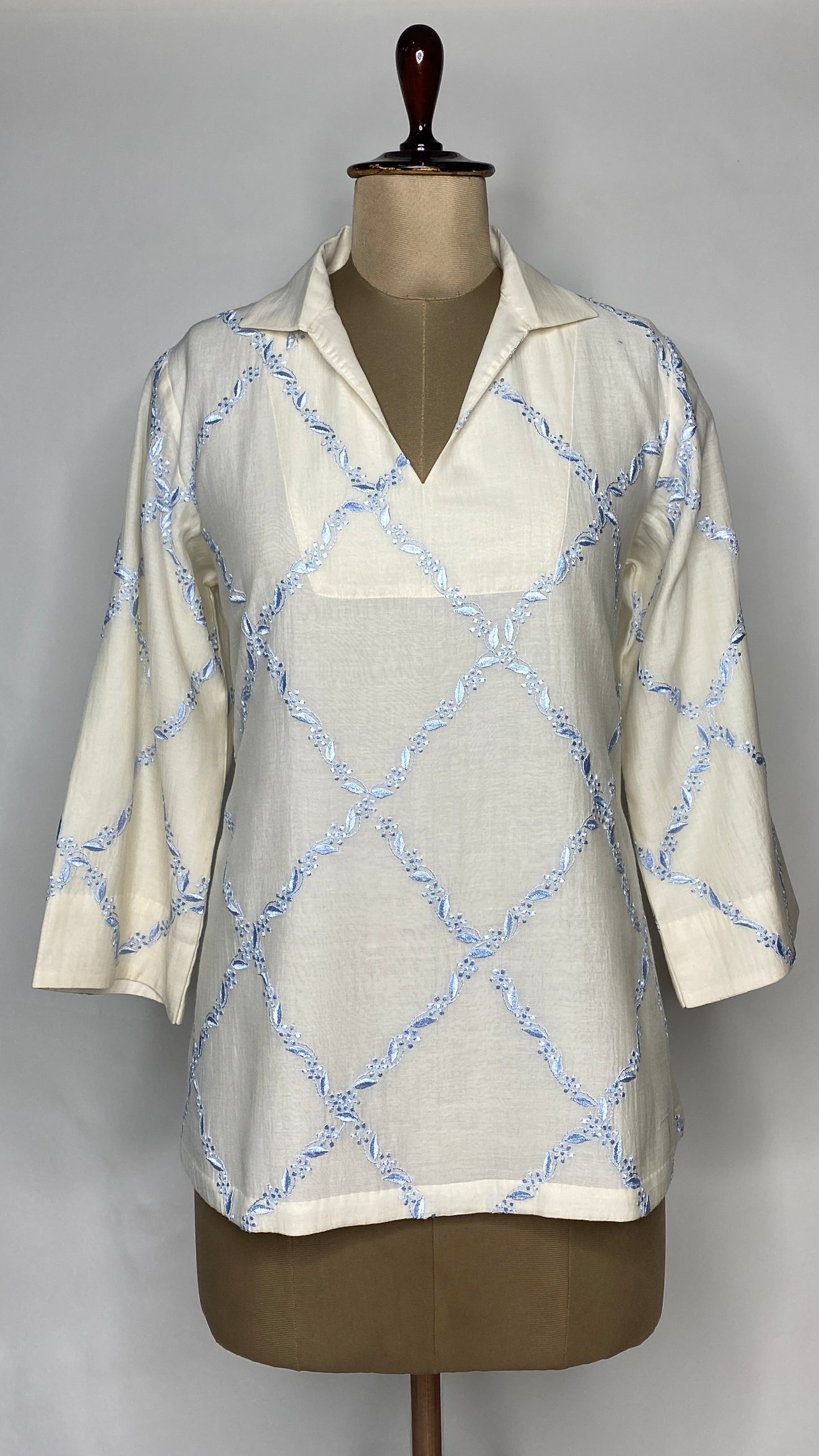 White Collared Chikankari Top