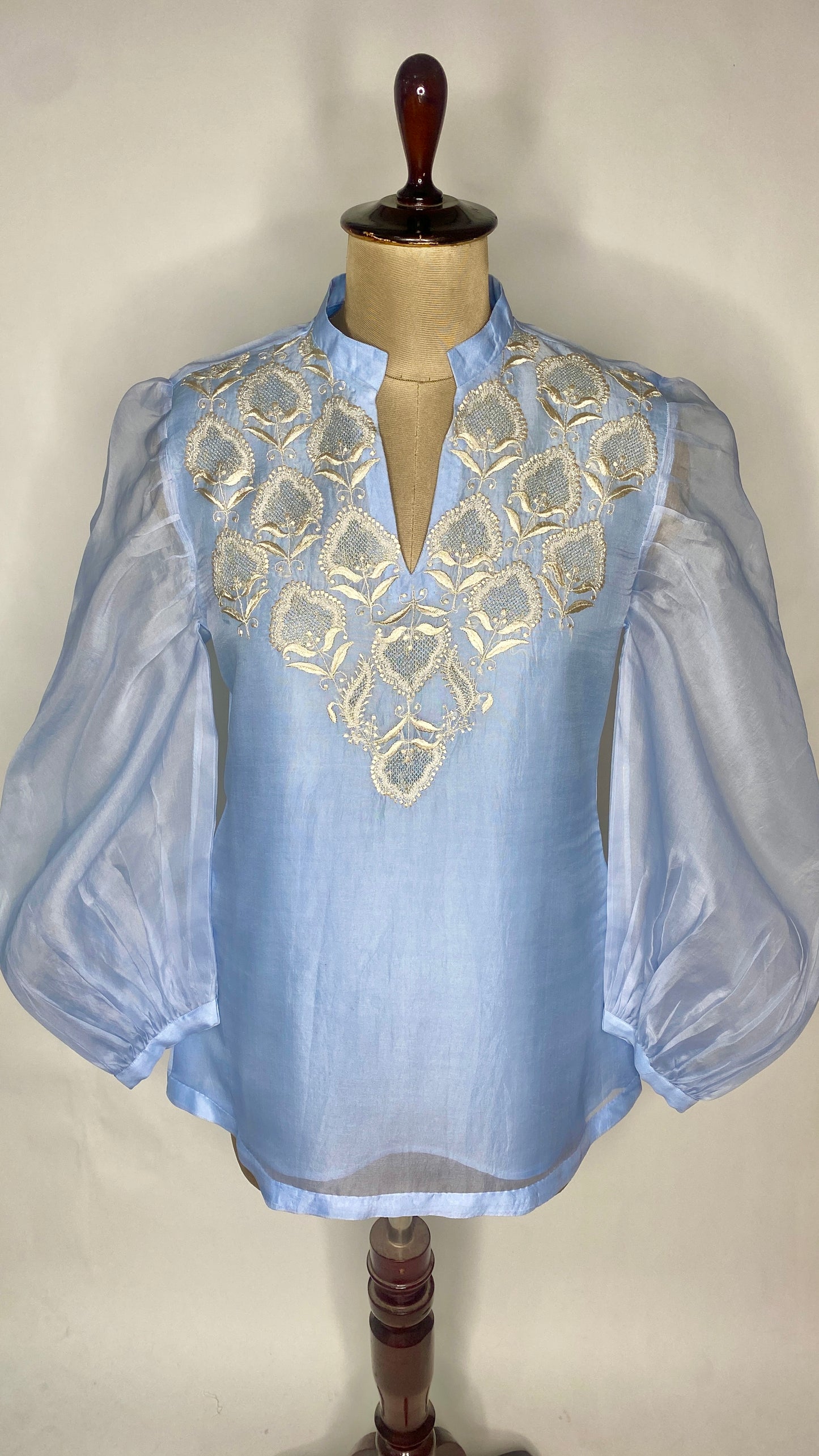 Baby Blue Organza Jaali Chikankari Top