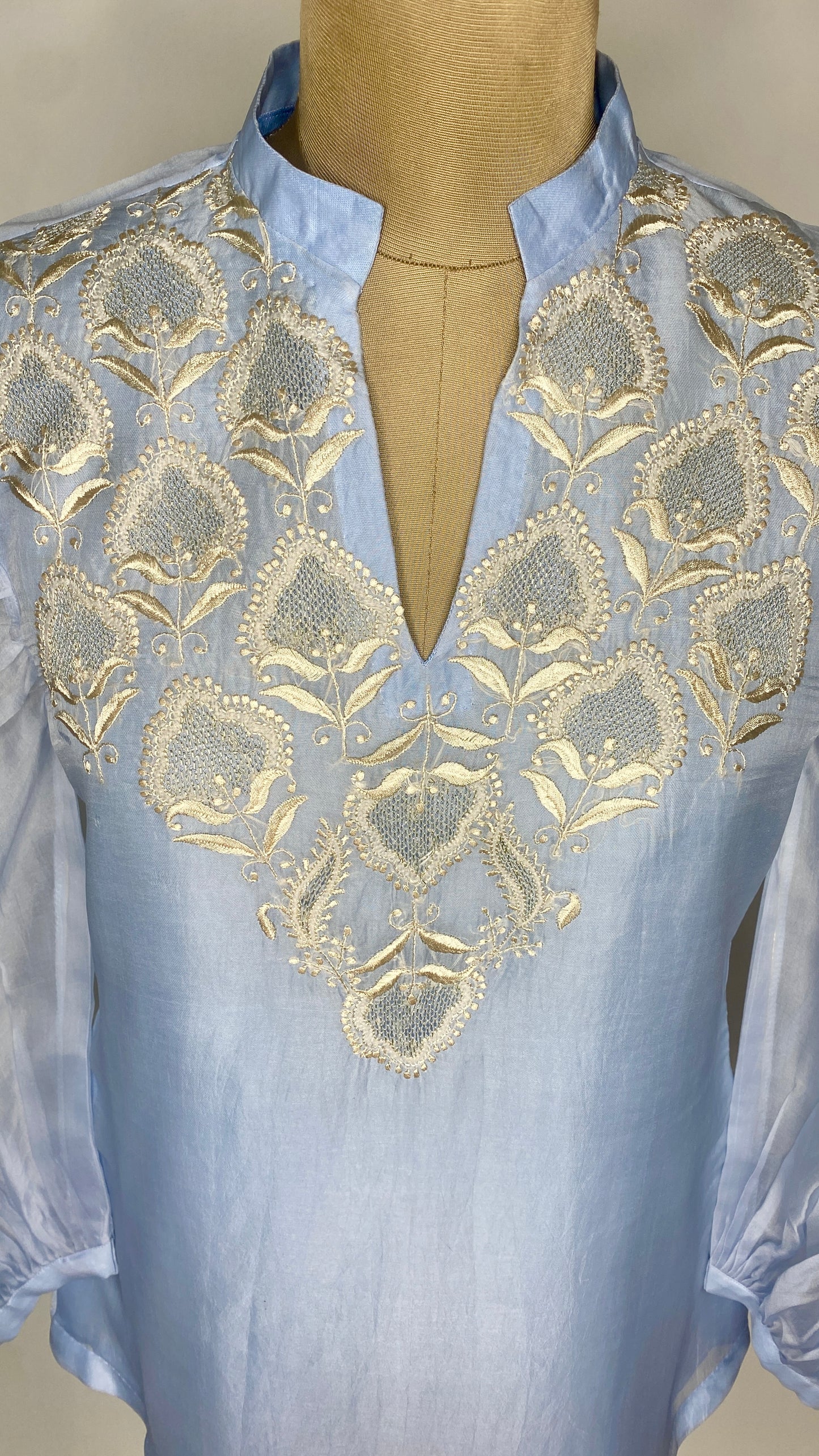 Baby Blue Organza Jaali Chikankari Top
