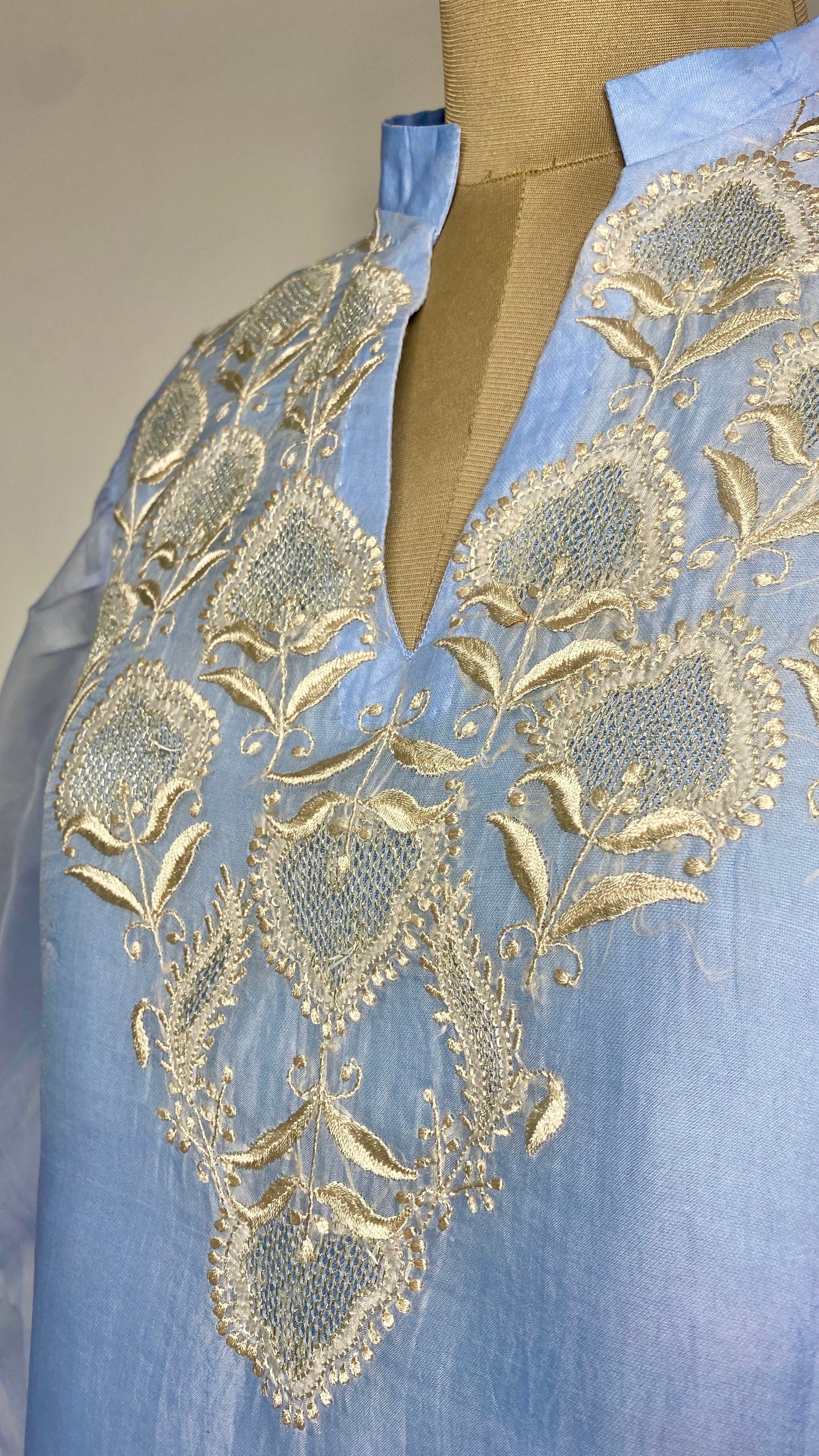 Baby Blue Organza Jaali Chikankari Top
