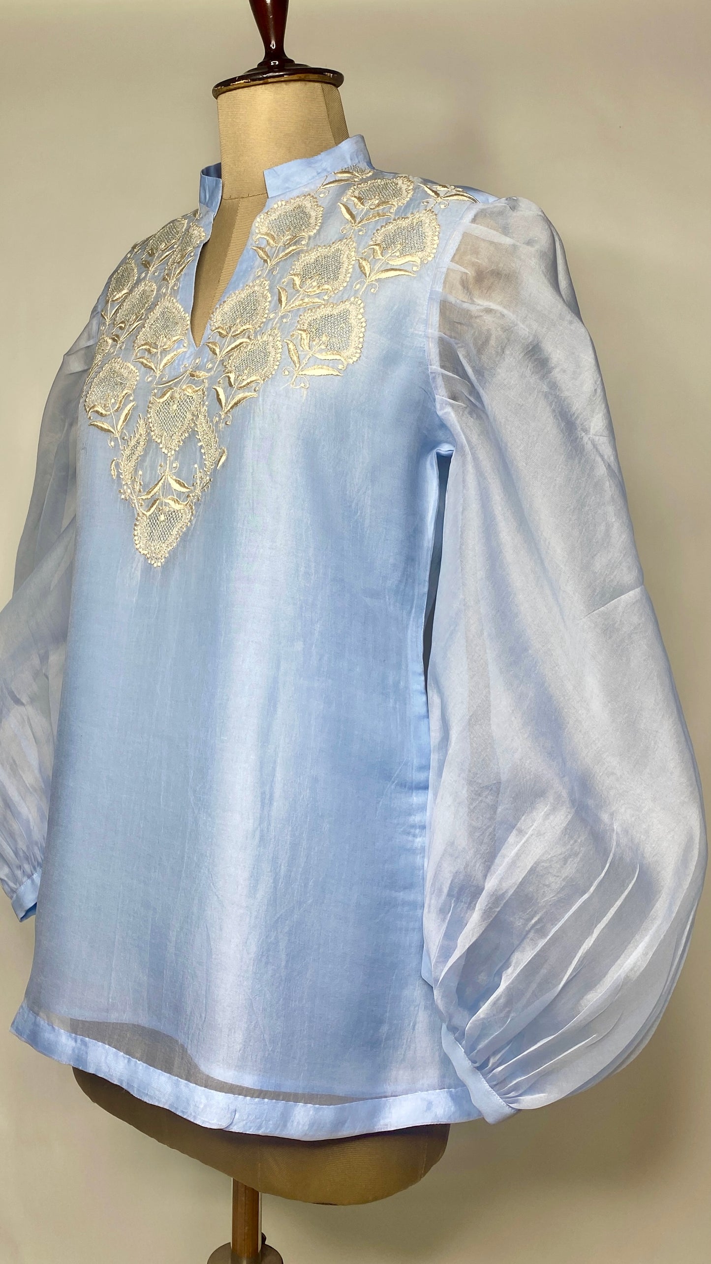 Baby Blue Organza Jaali Chikankari Top