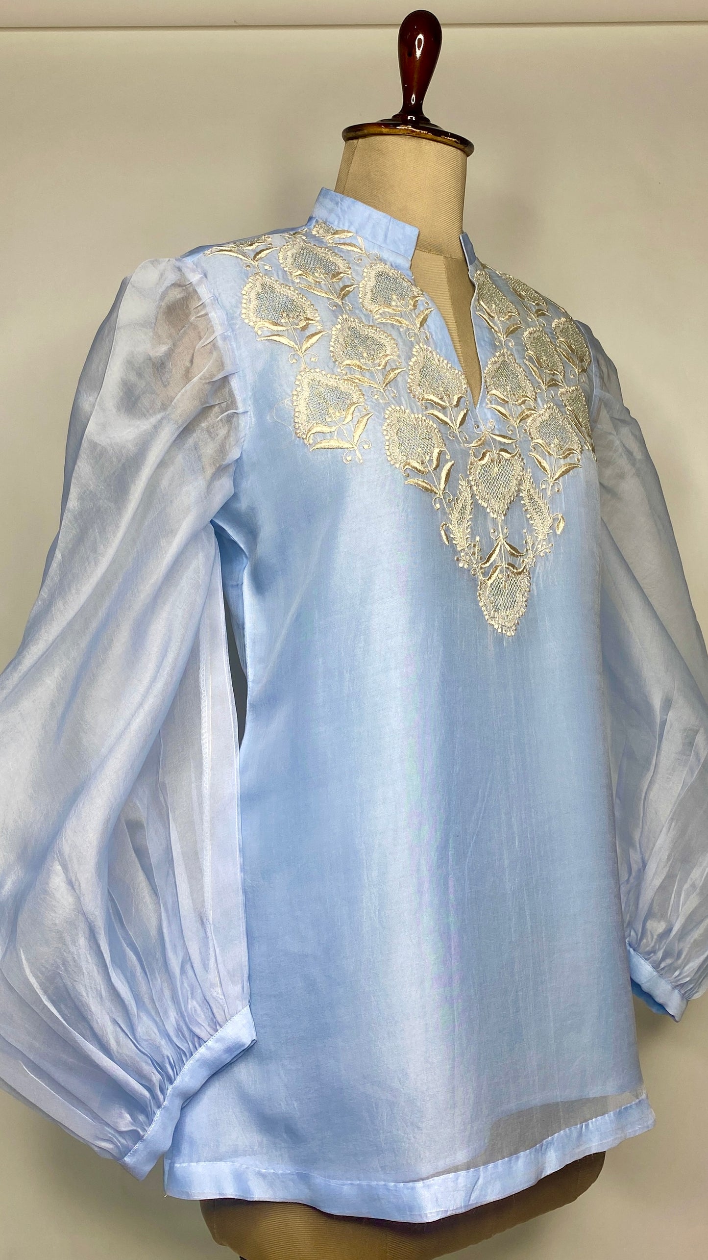 Baby Blue Organza Jaali Chikankari Top