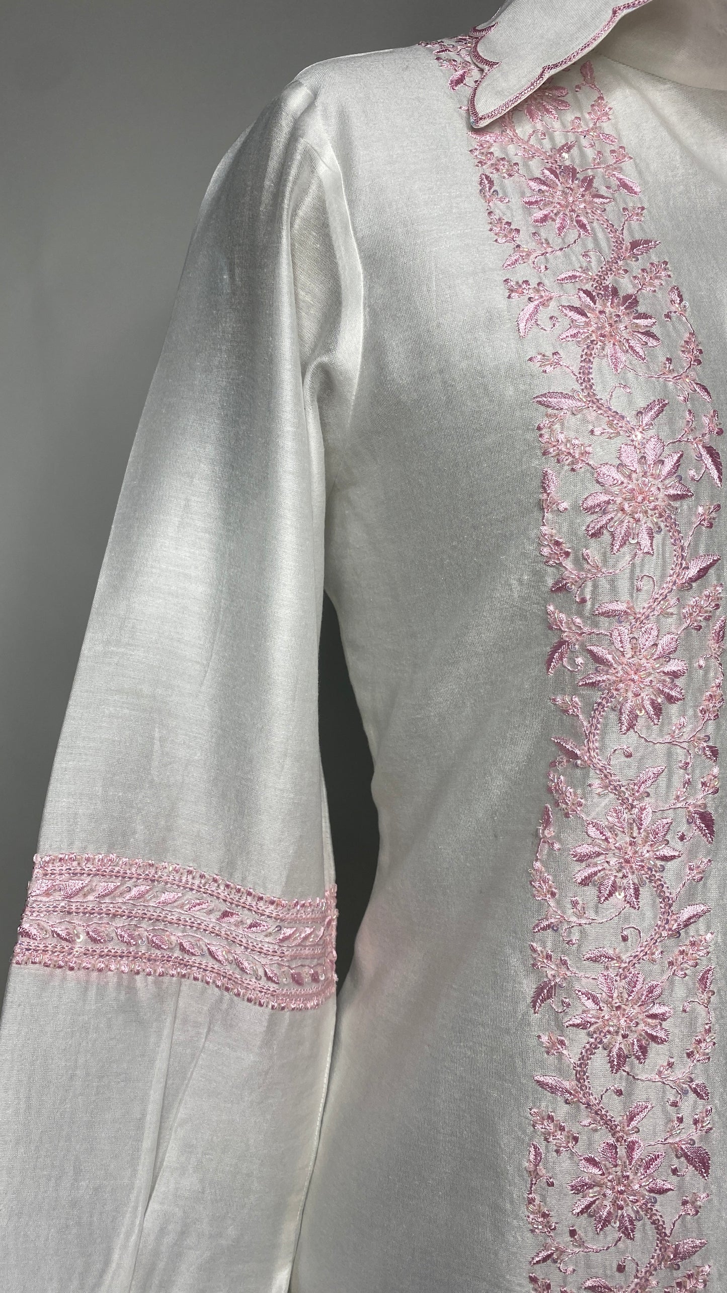 White Scallop Collar Chikankari Shirt