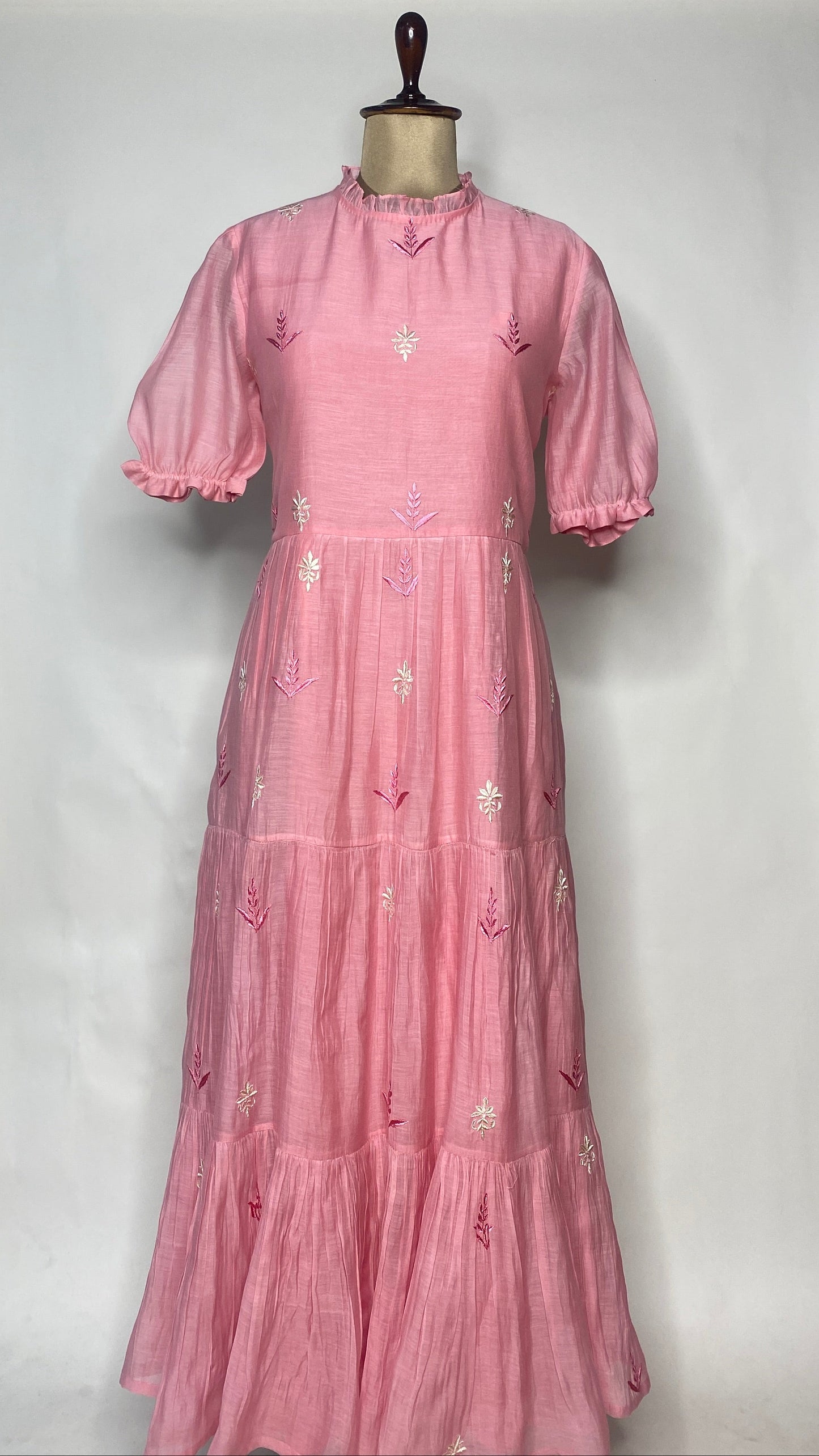 Pink Chikankari Long Tier Dress
