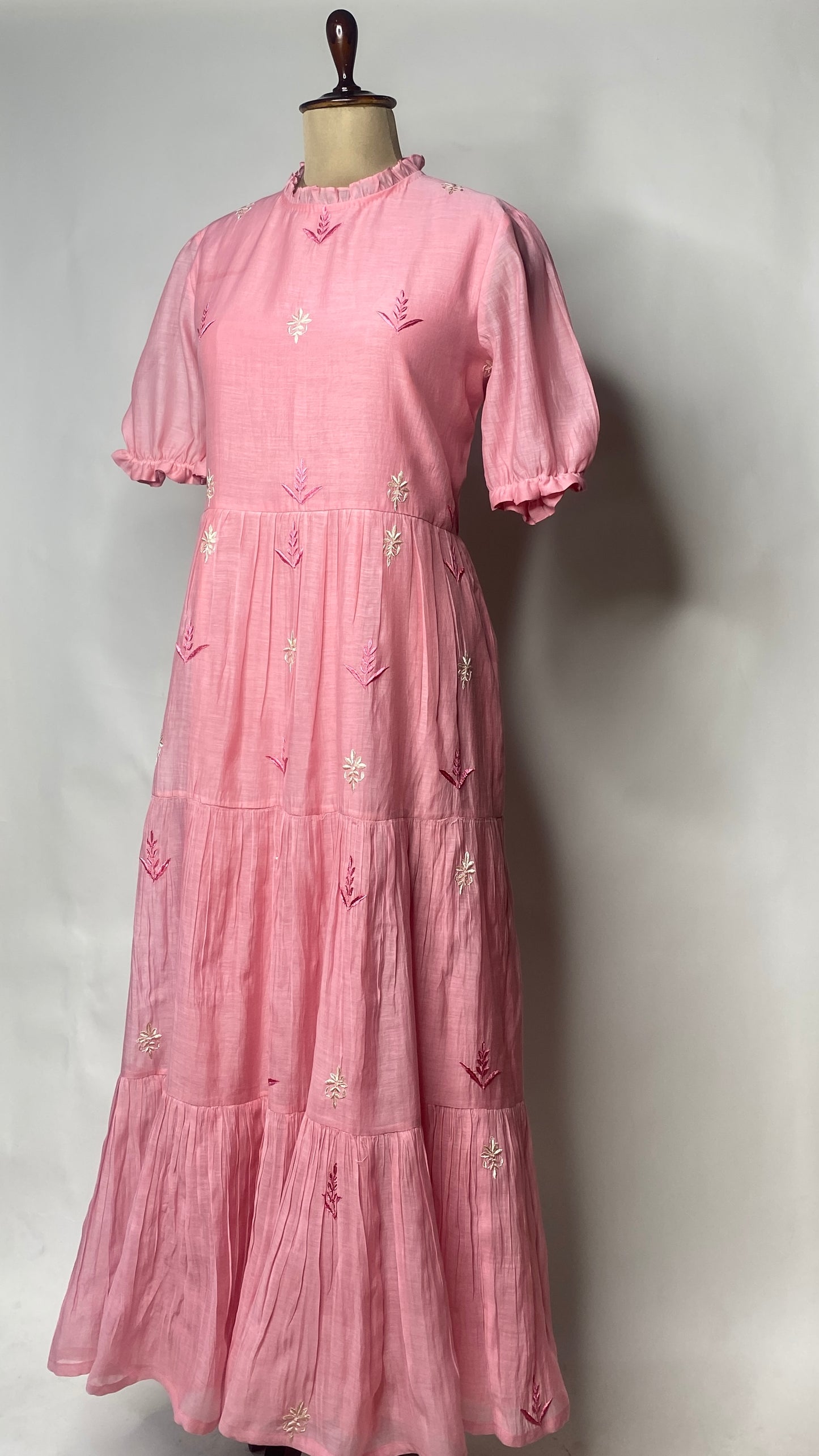 Pink Chikankari Long Tier Dress