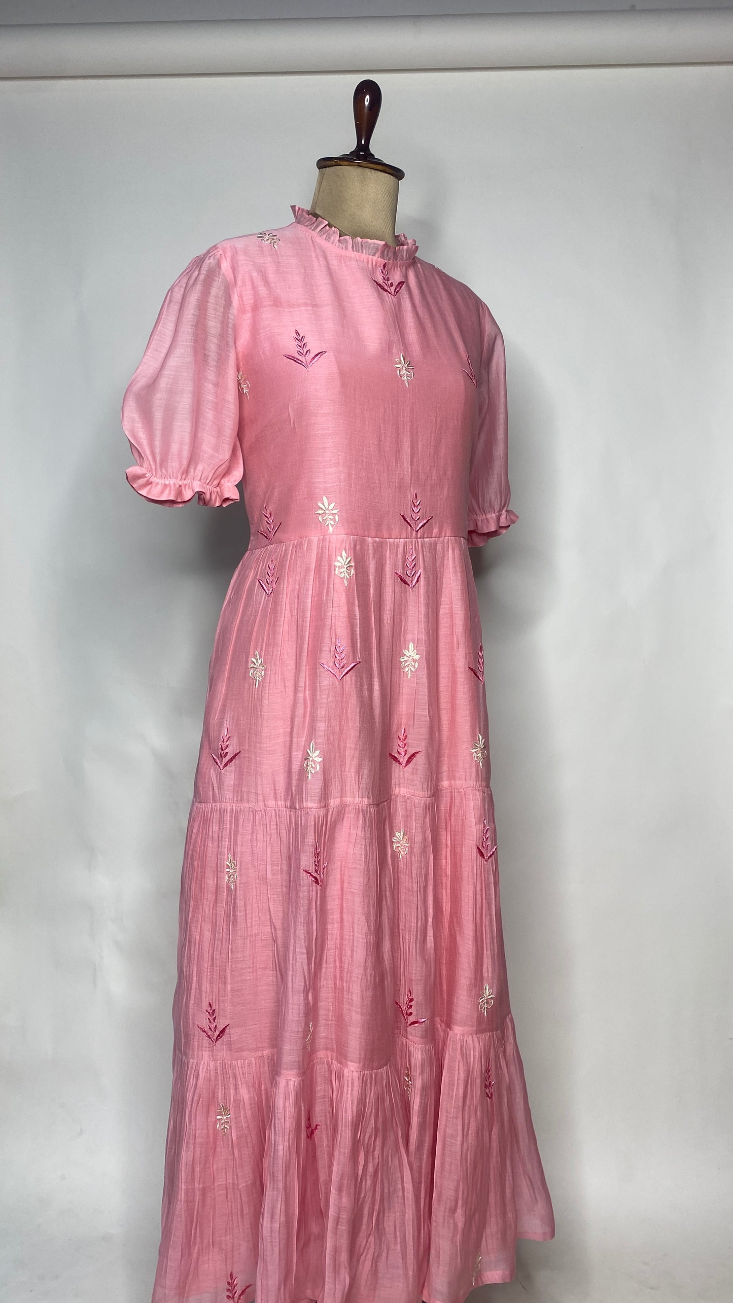Pink Chikankari Long Tier Dress