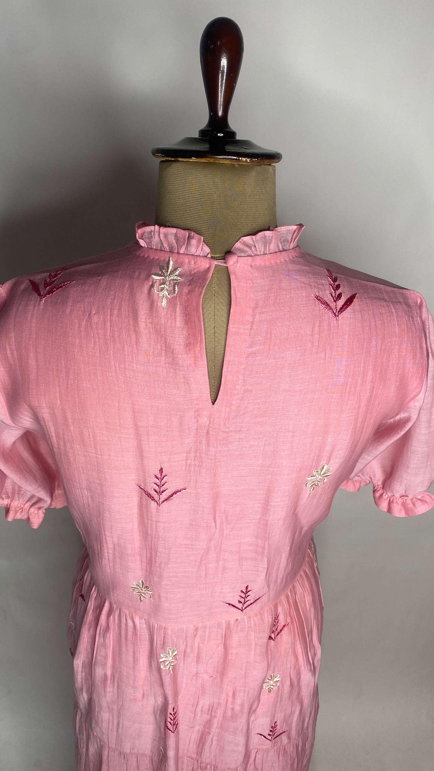 Pink Chikankari Long Tier Dress