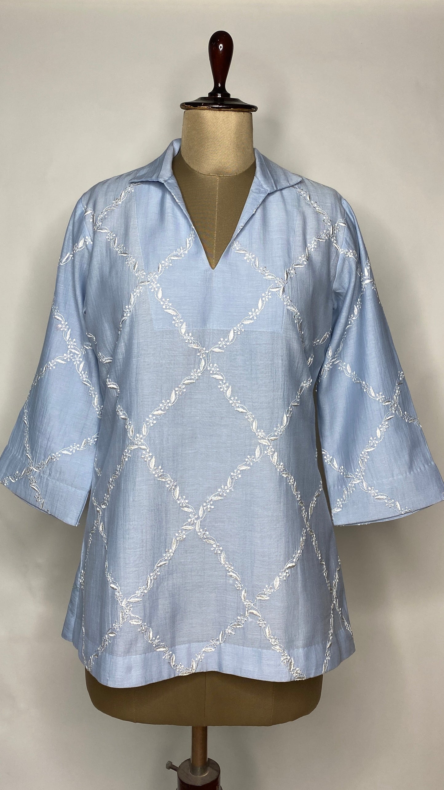 Pastel Blue Collared Chikankari Top