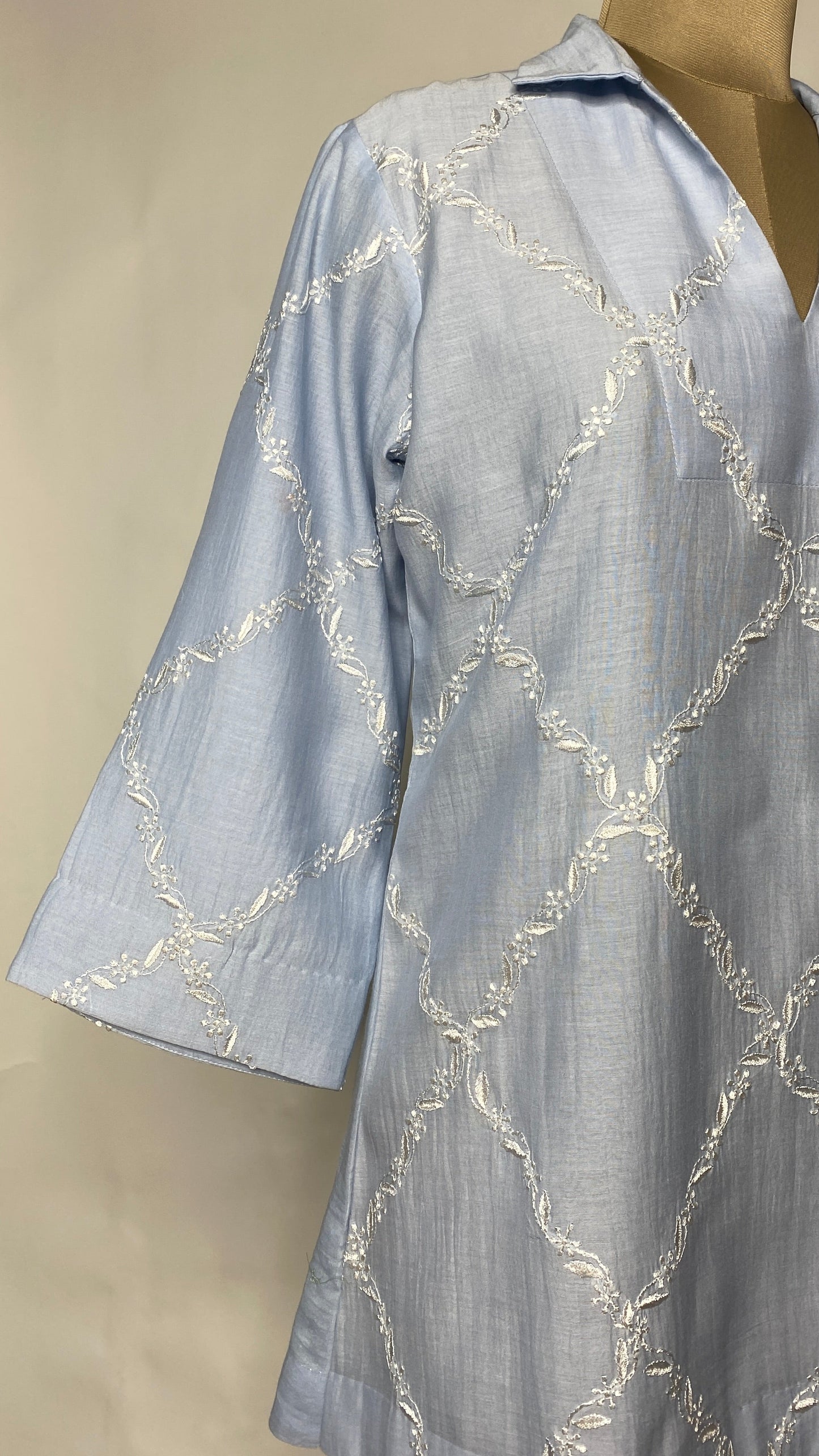 Pastel Blue Collared Chikankari Top