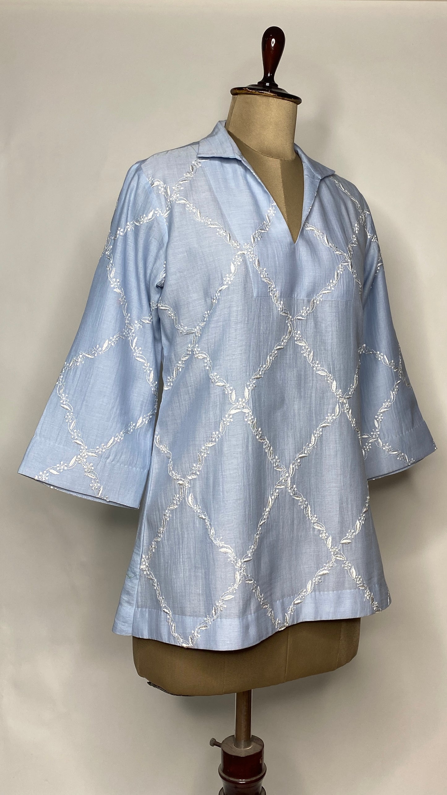 Pastel Blue Collared Chikankari Top