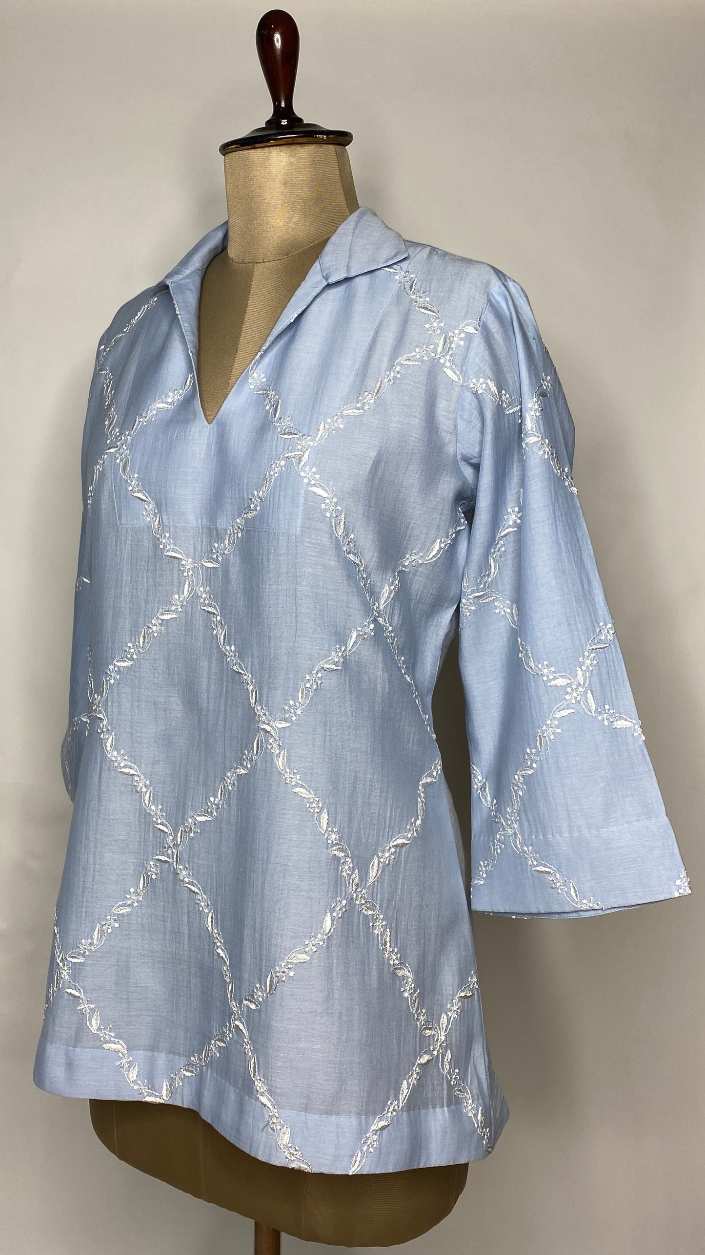 Pastel Blue Collared Chikankari Top