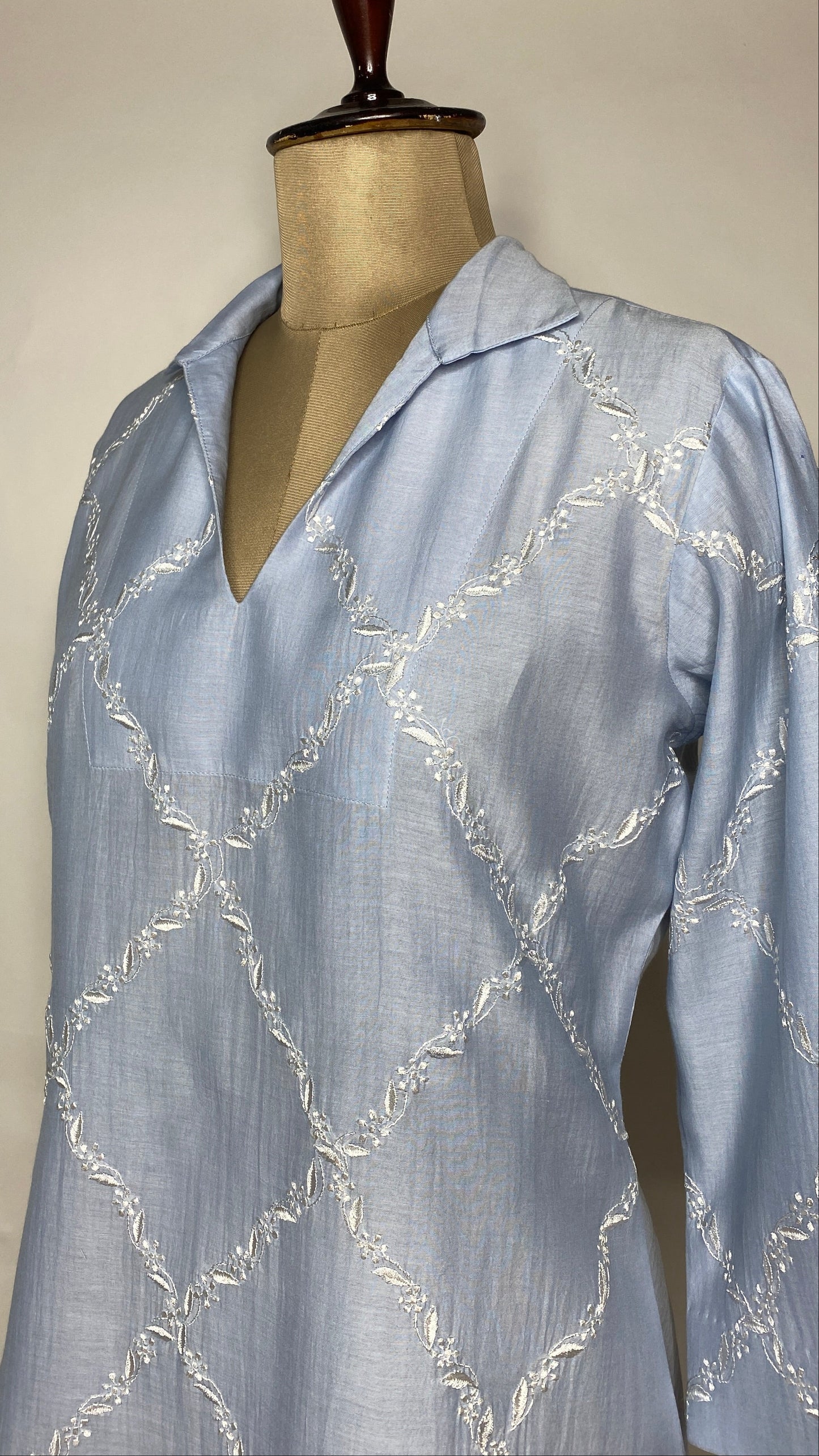 Pastel Blue Collared Chikankari Top