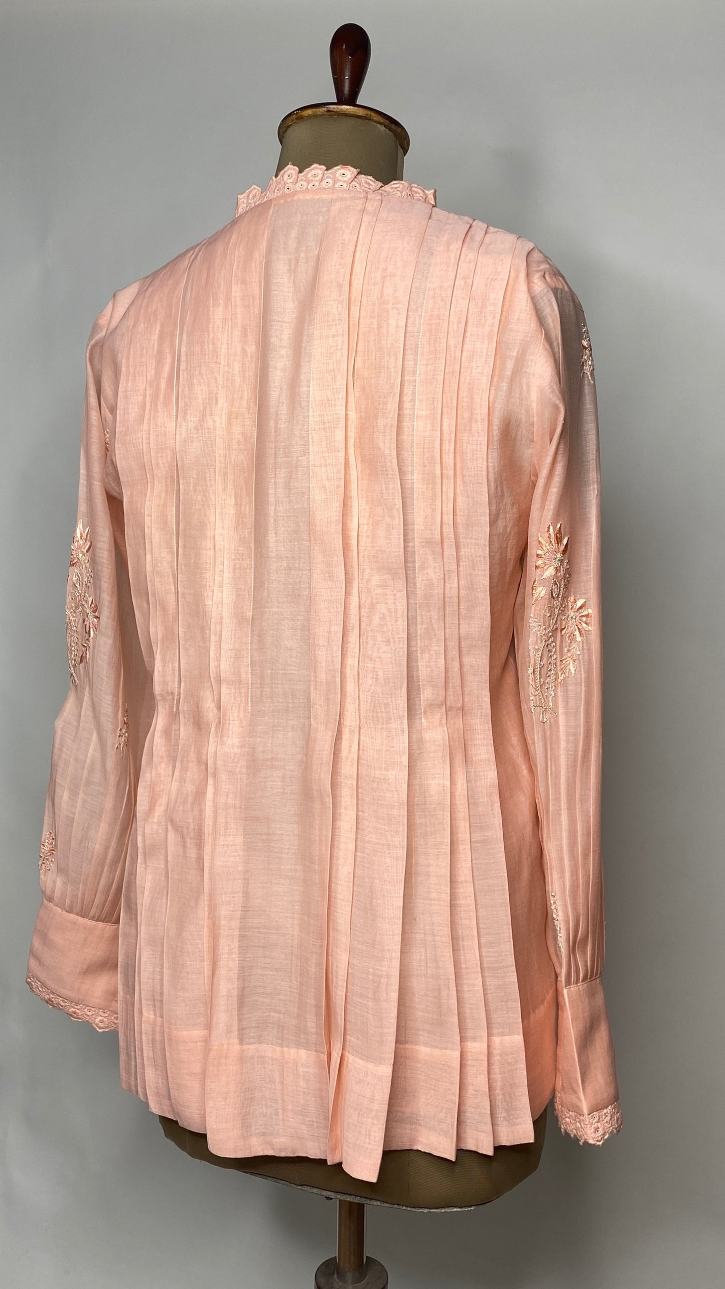 Light Peach Pleated Chikankari Shirt