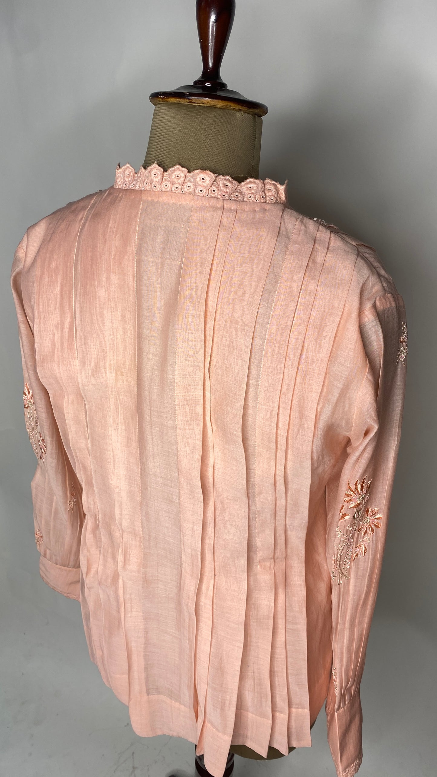 Light Peach Pleated Chikankari Shirt