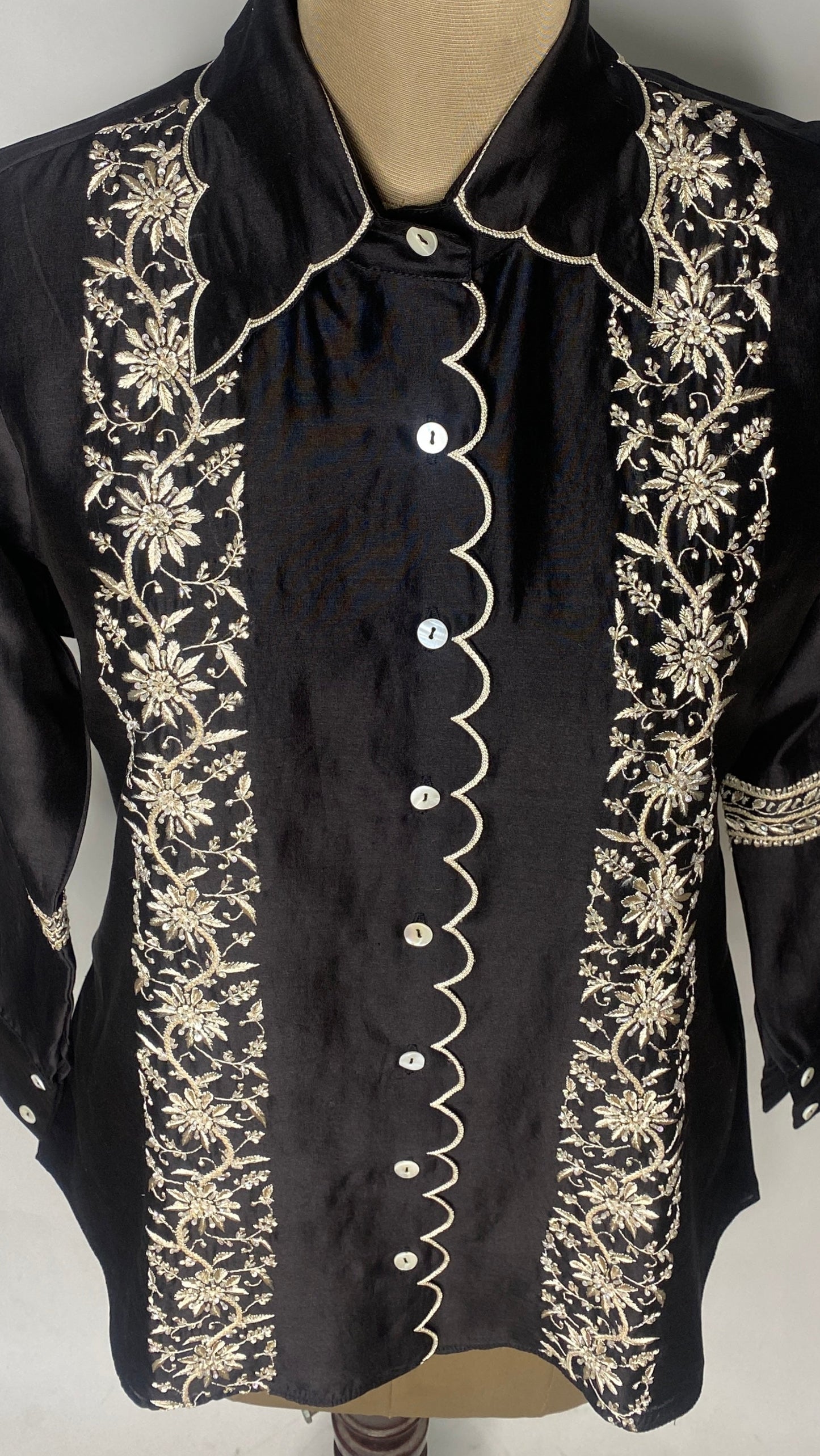 Black Scallop Collar Chikankari Shirt
