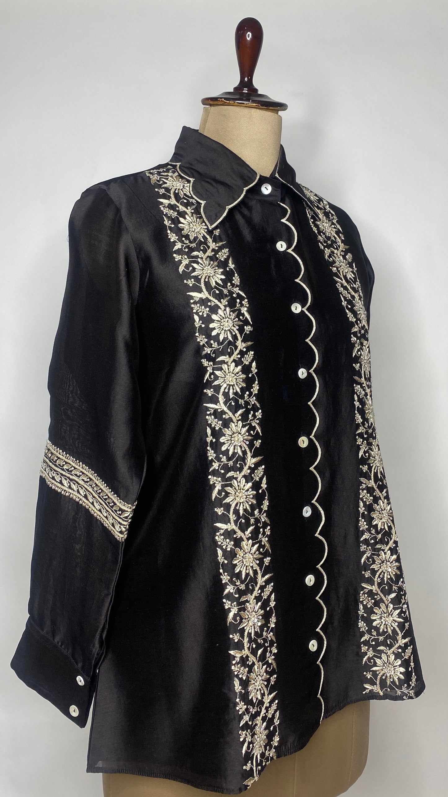 Black Scallop Collar Chikankari Shirt