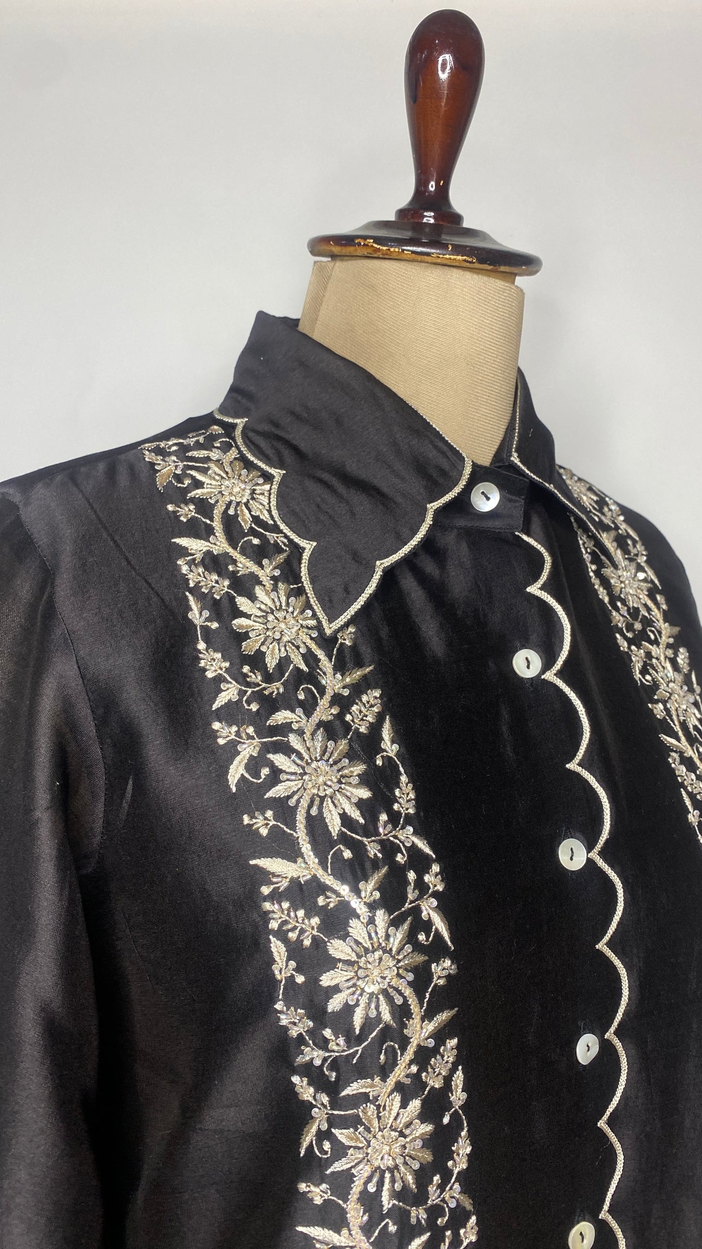 Black Scallop Collar Chikankari Shirt