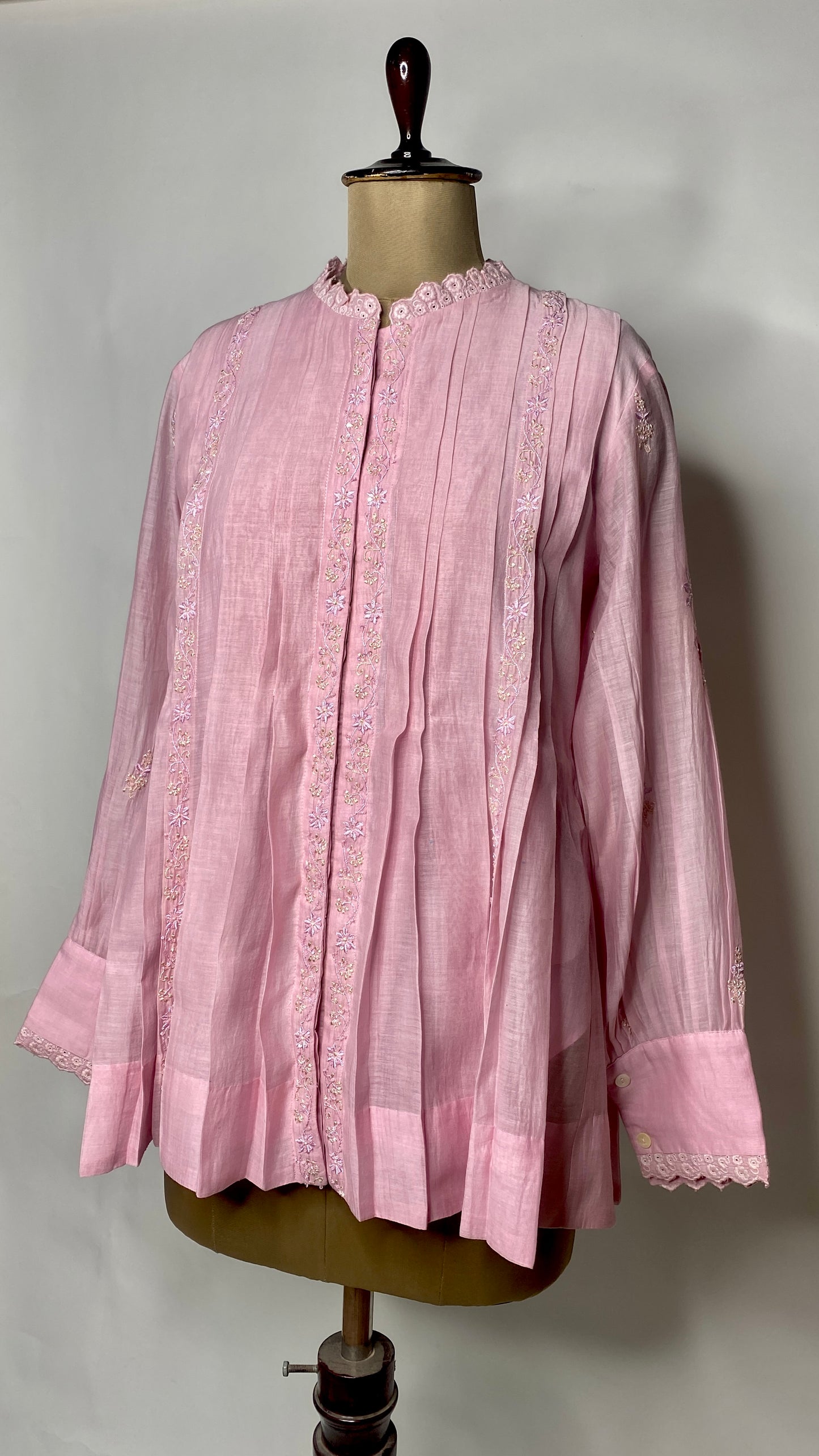 Mauve Blush Pleated Chikankari Shirt