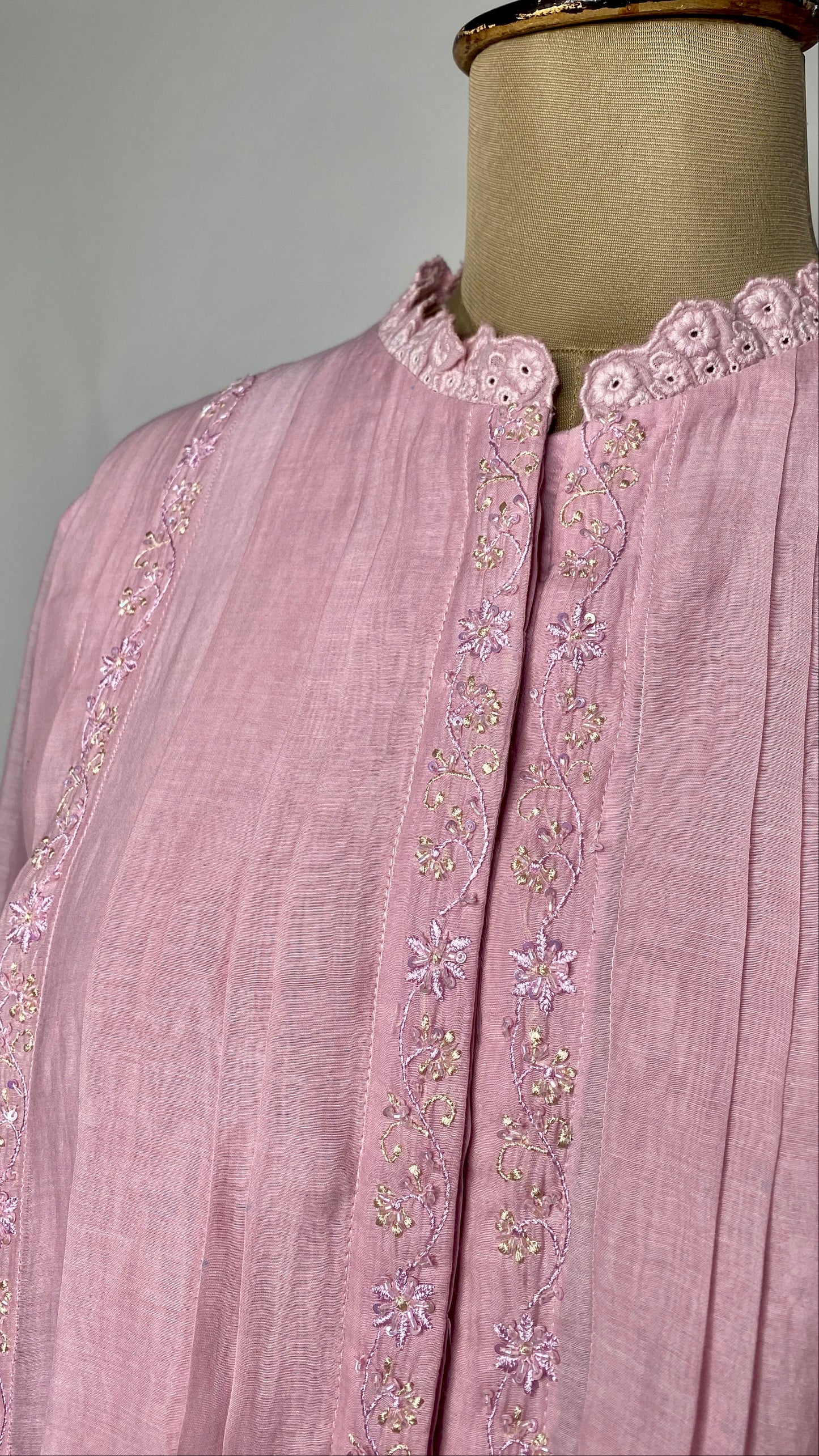 Mauve Blush Pleated Chikankari Shirt