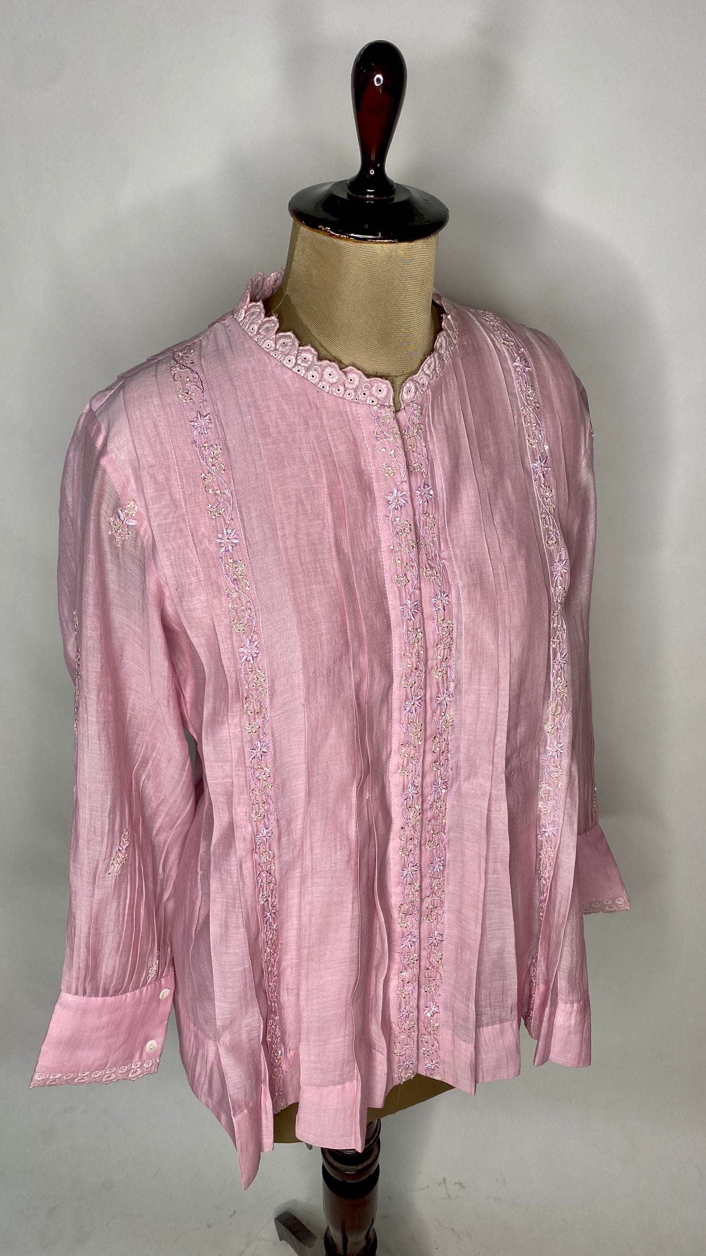 Mauve Blush Pleated Chikankari Shirt