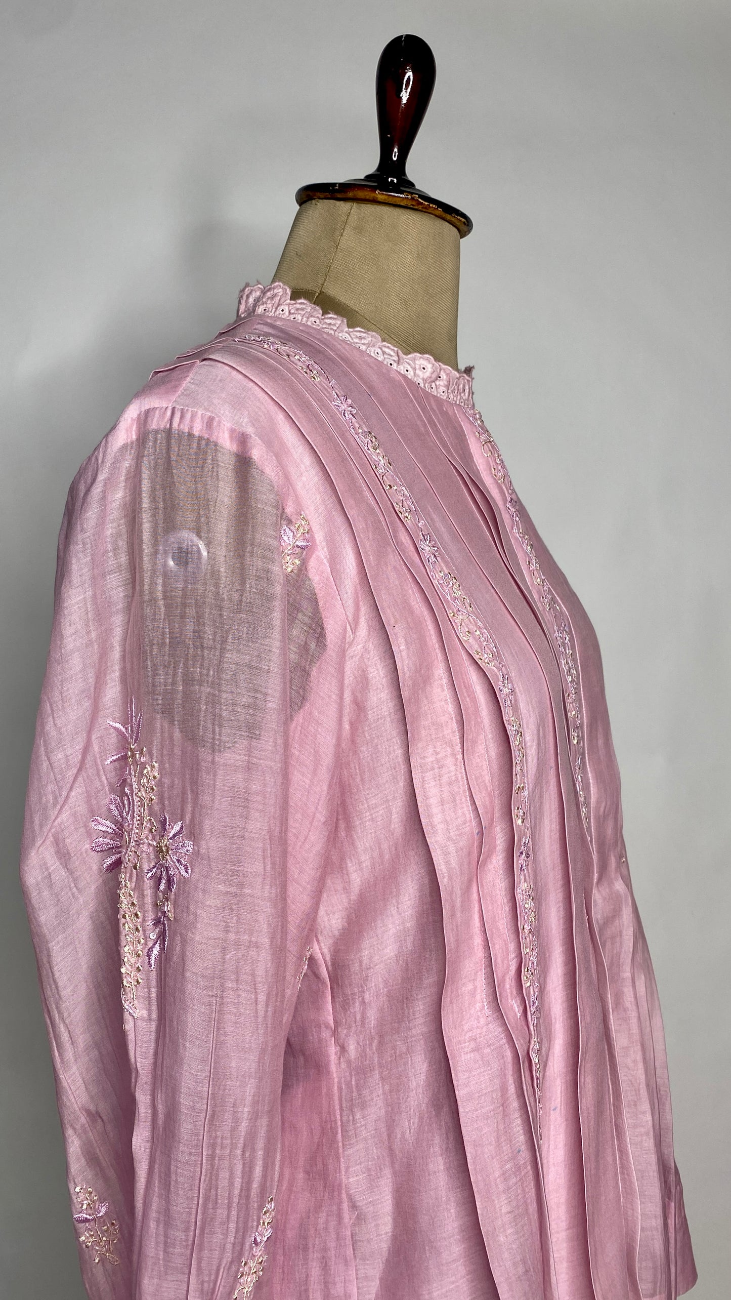 Mauve Blush Pleated Chikankari Shirt
