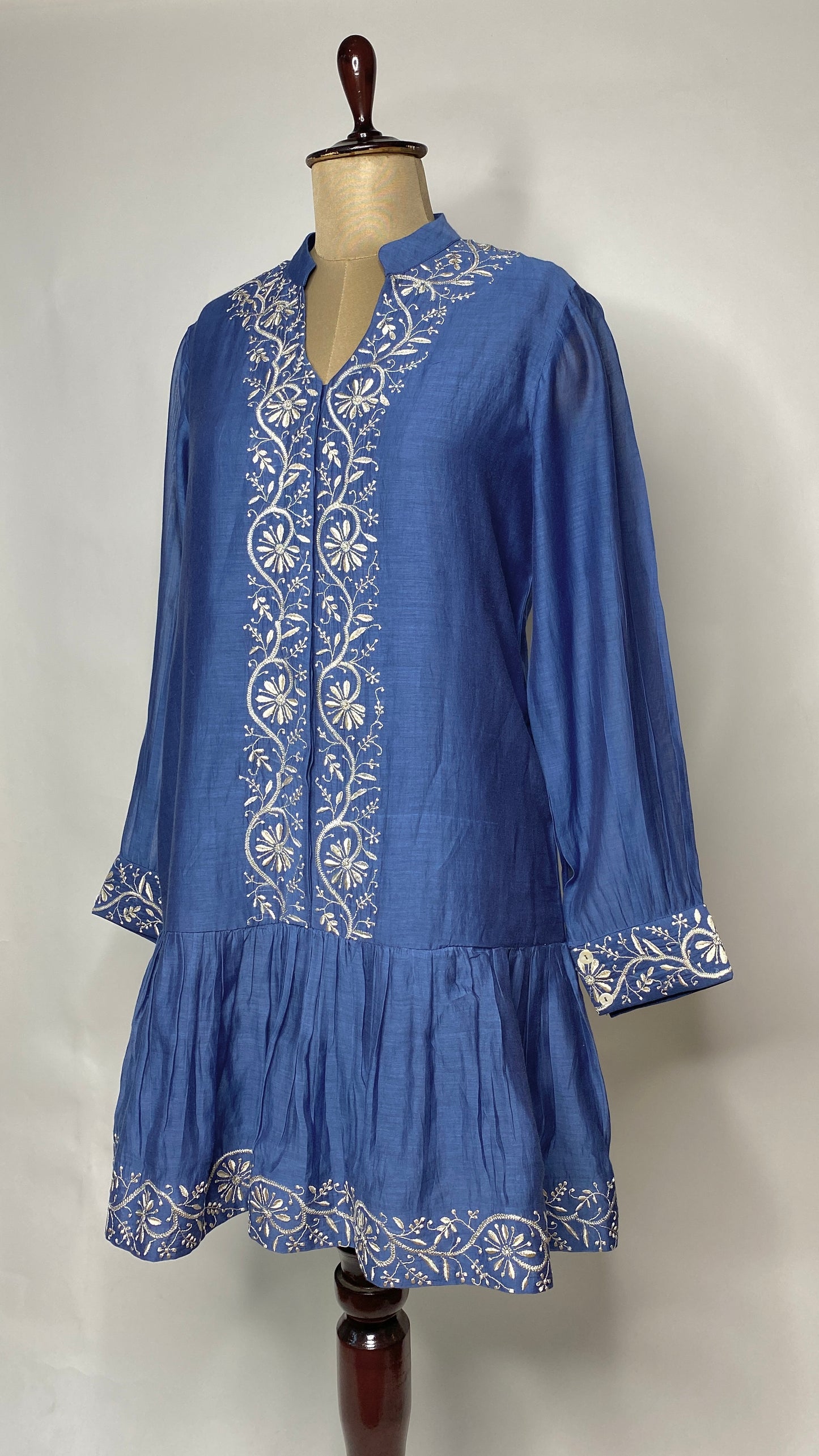 Indigo Blue A-Line Chikankari Skater Dress