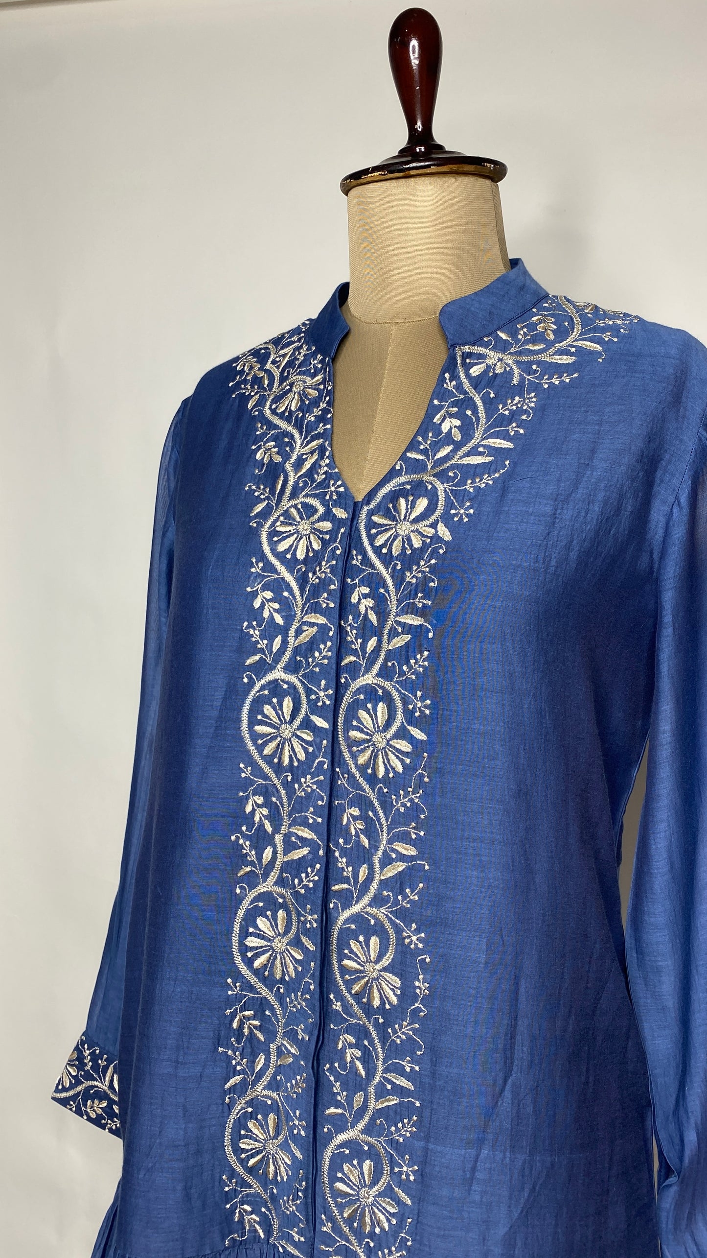 Indigo Blue A-Line Chikankari Skater Dress
