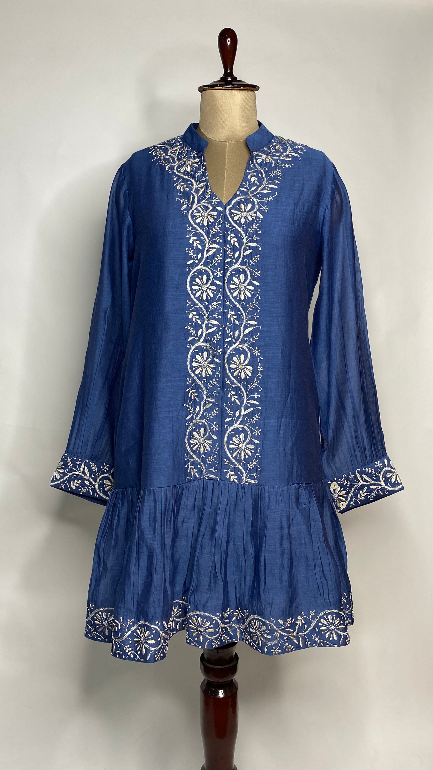 Indigo Blue A-Line Chikankari Skater Dress